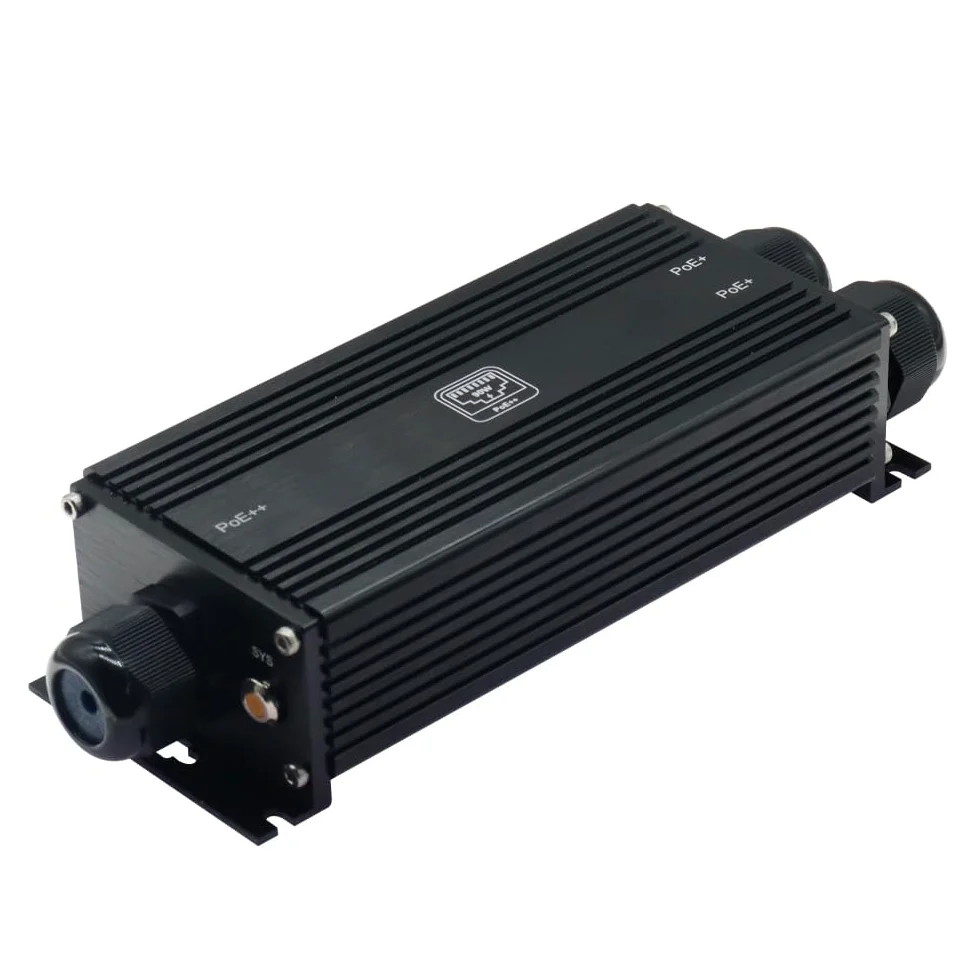 IP67 Rallonge PoE Gigabit industrielle étanche, 2,5 cm 2 sorties, extension Ethernet 100 m, 90 W IEEE 802.3bt, montage mural pour environnements difficiles
