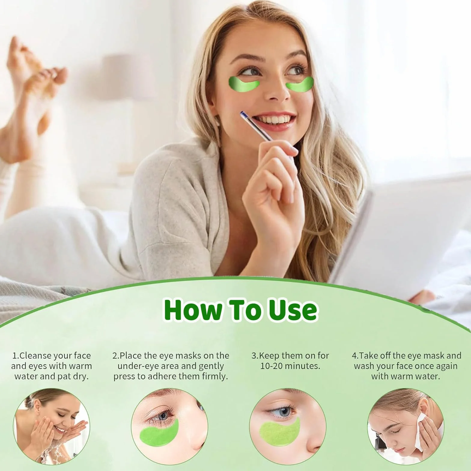60 Pièces Masque Yeux Patch Collagène Acide Hyaluronique Aloe Vera Anti Cernes Hydrogel Eye Patchs Rafraîchissants