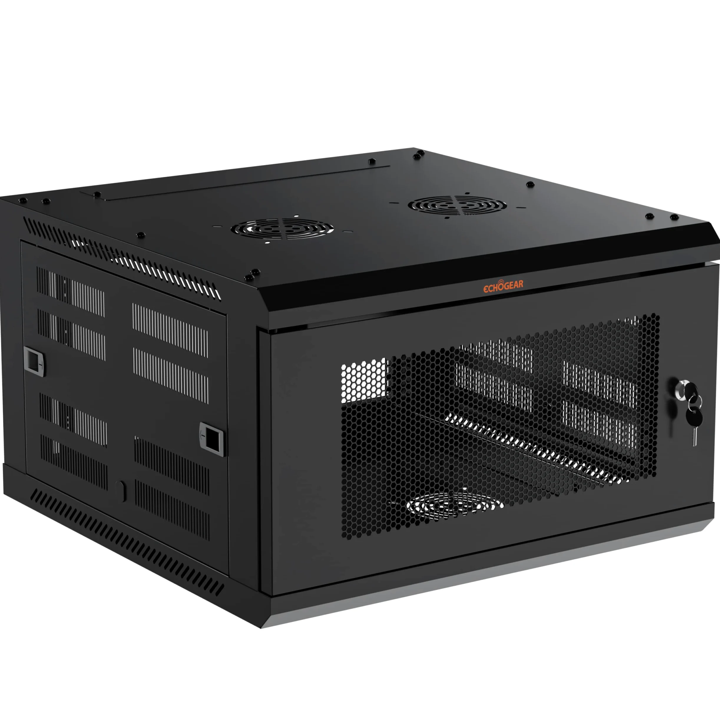 ECHOGEAR Rack réseau 6U – Kit de Montage Mural fermé Comprenant 2 étagères 1U, Ventilateur pré-monté, Porte verrouillable et matériel – Profondeur de 600 mm pour Tous Vos équipements AV