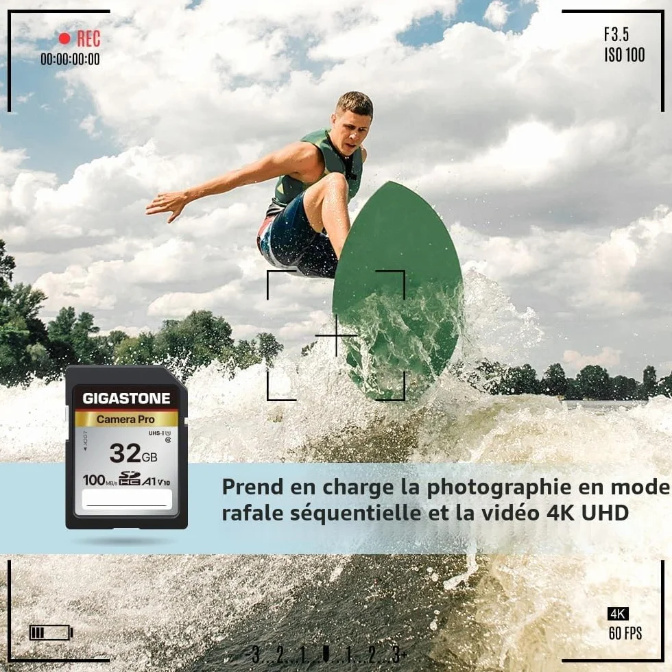 Gigastone Carte Mémoire SDHC 32 Go Lot de 2, Classe 10 UHS-I U1 V10 100 Mo/s pour Caméra Canon Nikon Sony