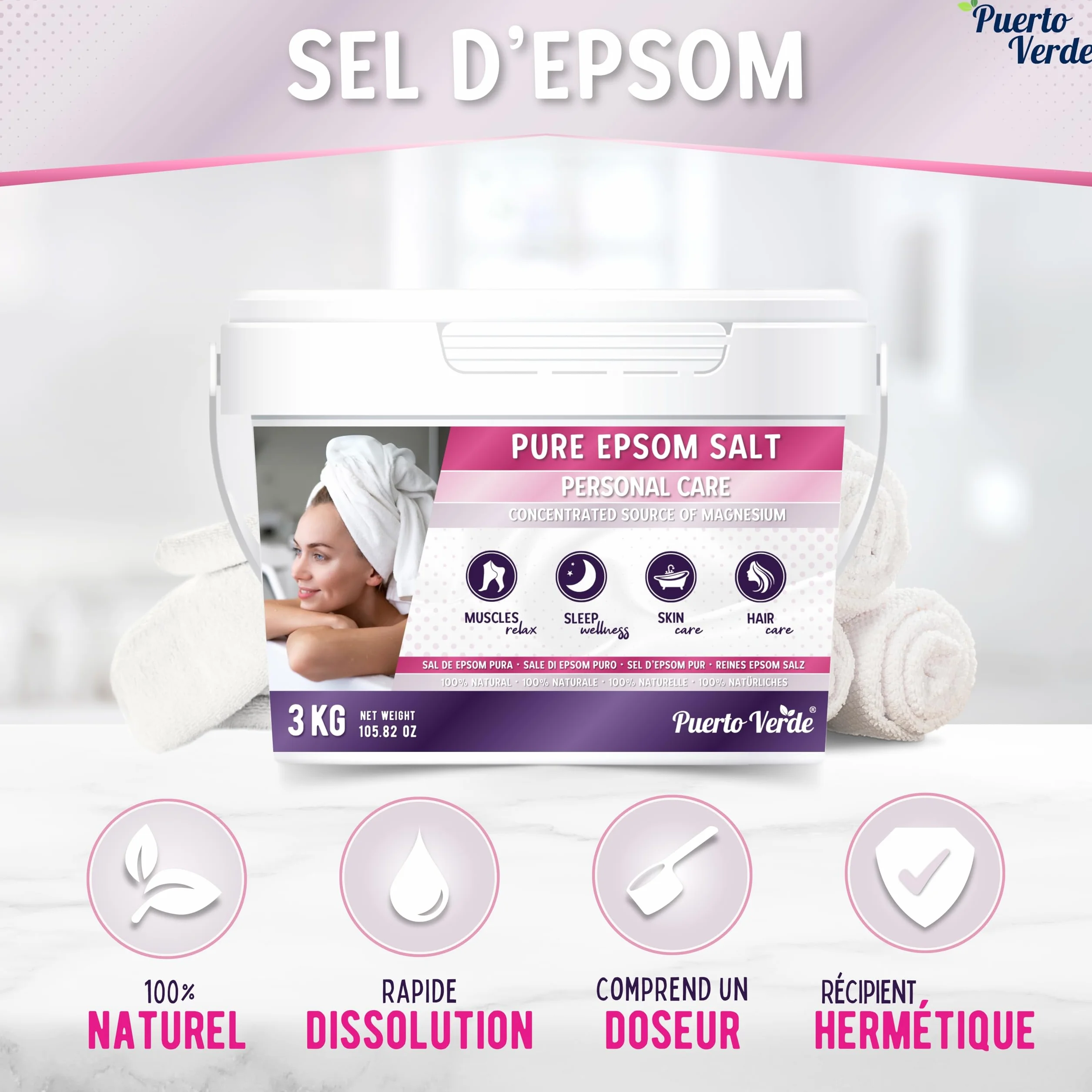 Sel d'Epsom Pur 3 kg - Source Concentrée de Magnésium pour Relaxation Musculaire et Soulagement du Stress