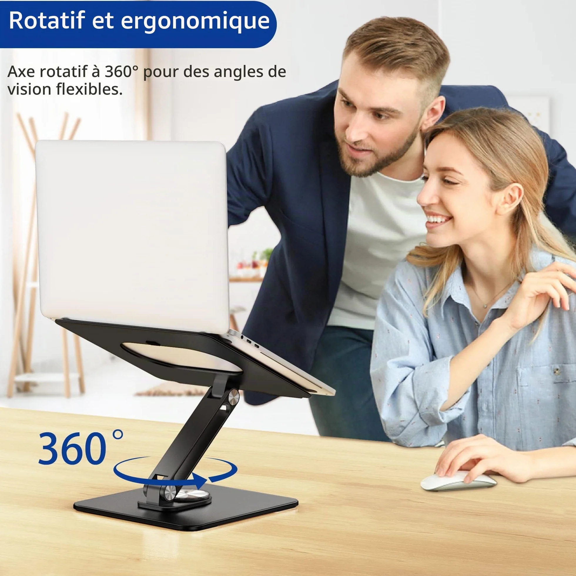 BESIGN LSX7 Support Ordinateur Portable Base Rotative 360° Ergonomique Compatible 10-15.6 Pouces Noir