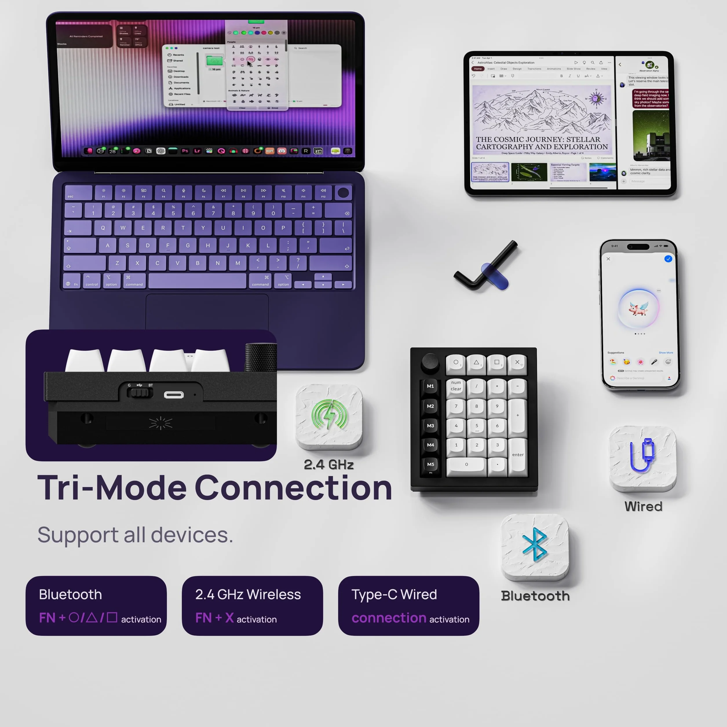 Keychron Q0 HE Pavé Numérique Magnétique sans Fil, en Aluminium Usiné CNC, 2,4 GHz/Bluetooth 5.1, Activation Rapide, RGB, Mini QMK Clavier Numpad Compact 27 Touches, pour Mac, Windows et Linux – Noir