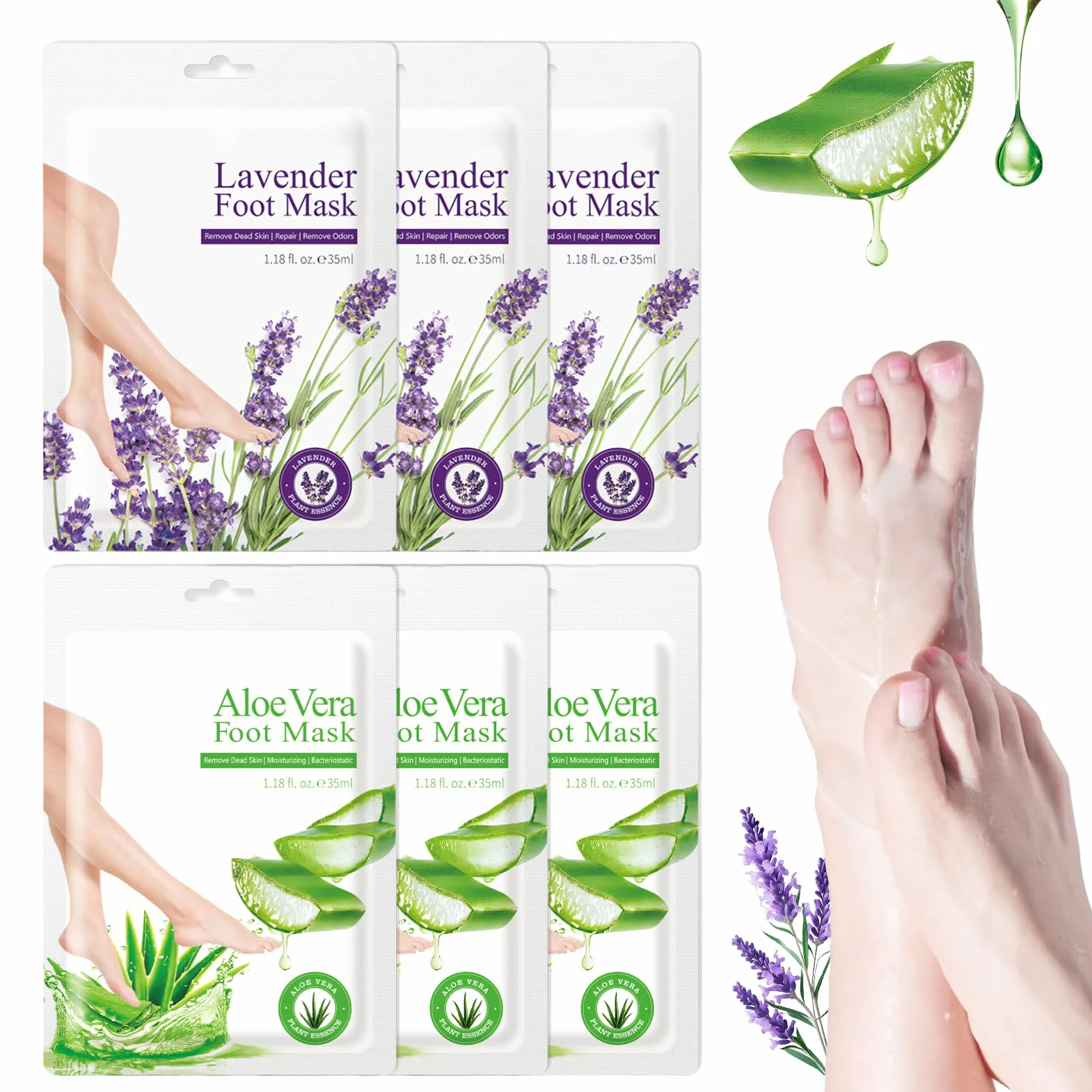 Masque Pieds Peeling Exfoliant 6 Paires pour Pieds Très Secs et Abîmés