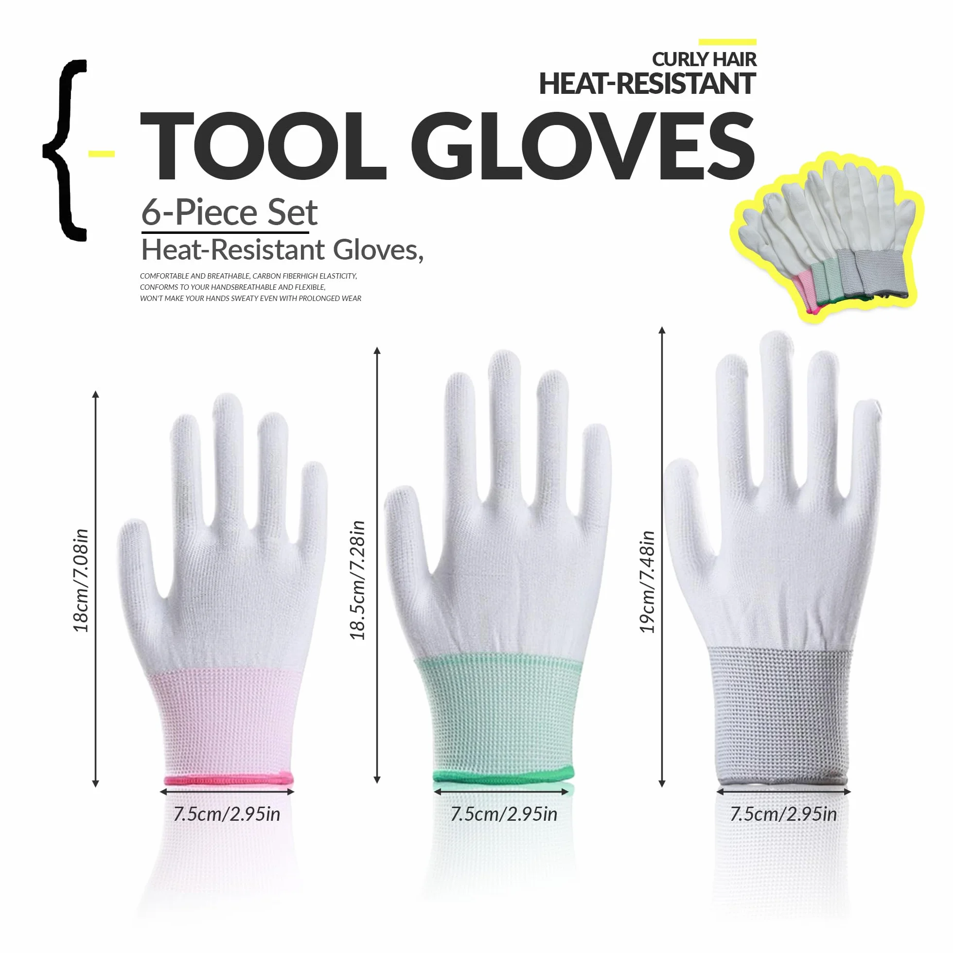 Lot de 2 paires gants résistants chaleur coiffure protection blocage bouclage fer plat baguette rose vert