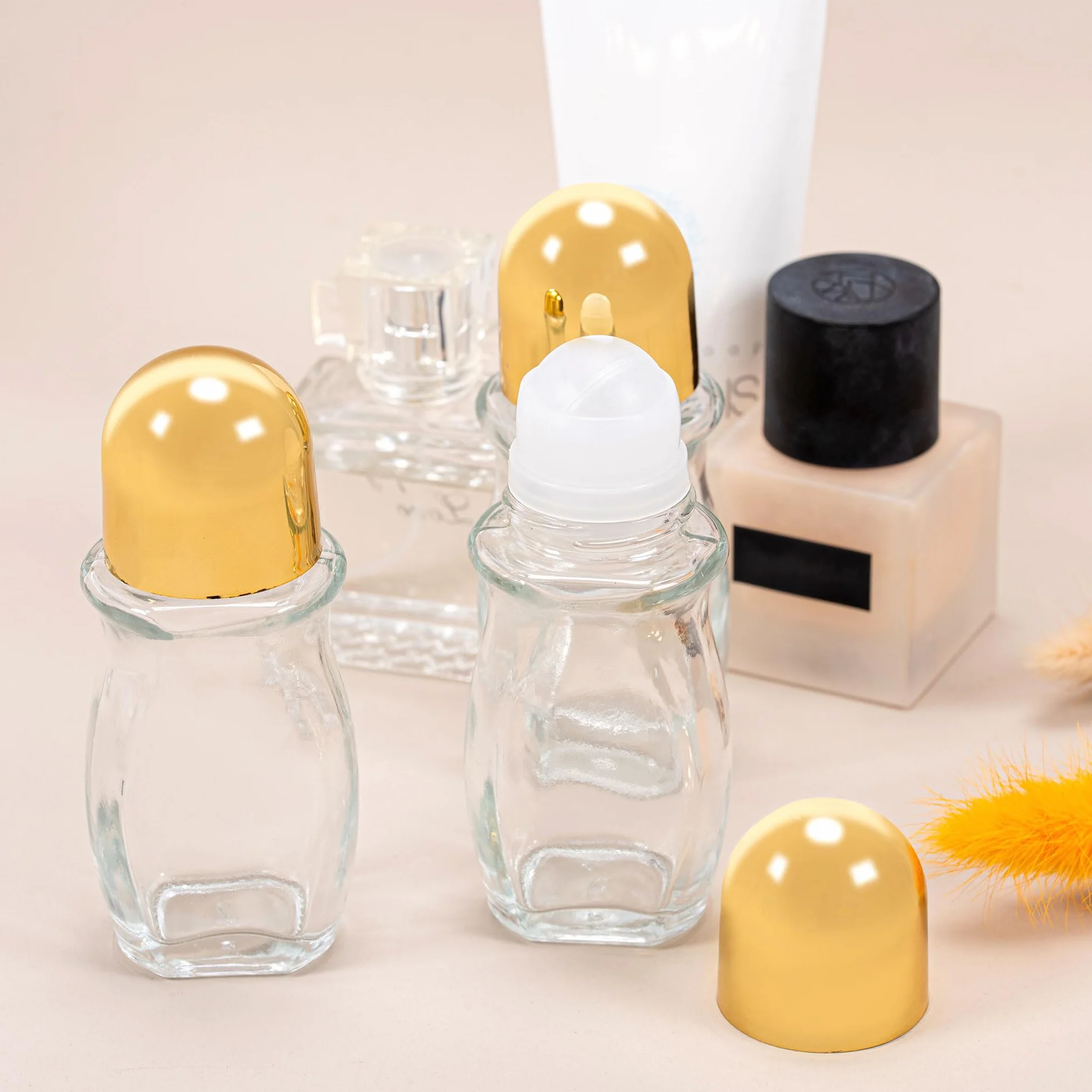 Flacon Vide Huile Essentielle 50ml Verre Rechargeable Roll-on avec Rouleau à Billes pour Aromathérapie