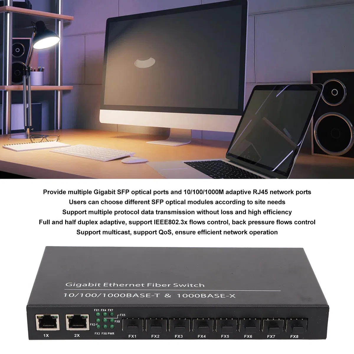 Convertisseur de Média Ethernet, Port Réseau RJ45 10/100/1000 M, Convertisseur de Média Fibre Optique SFP, émetteur-récepteur, Transmission Efficace, jusqu'à 120 Km (Prise UE)