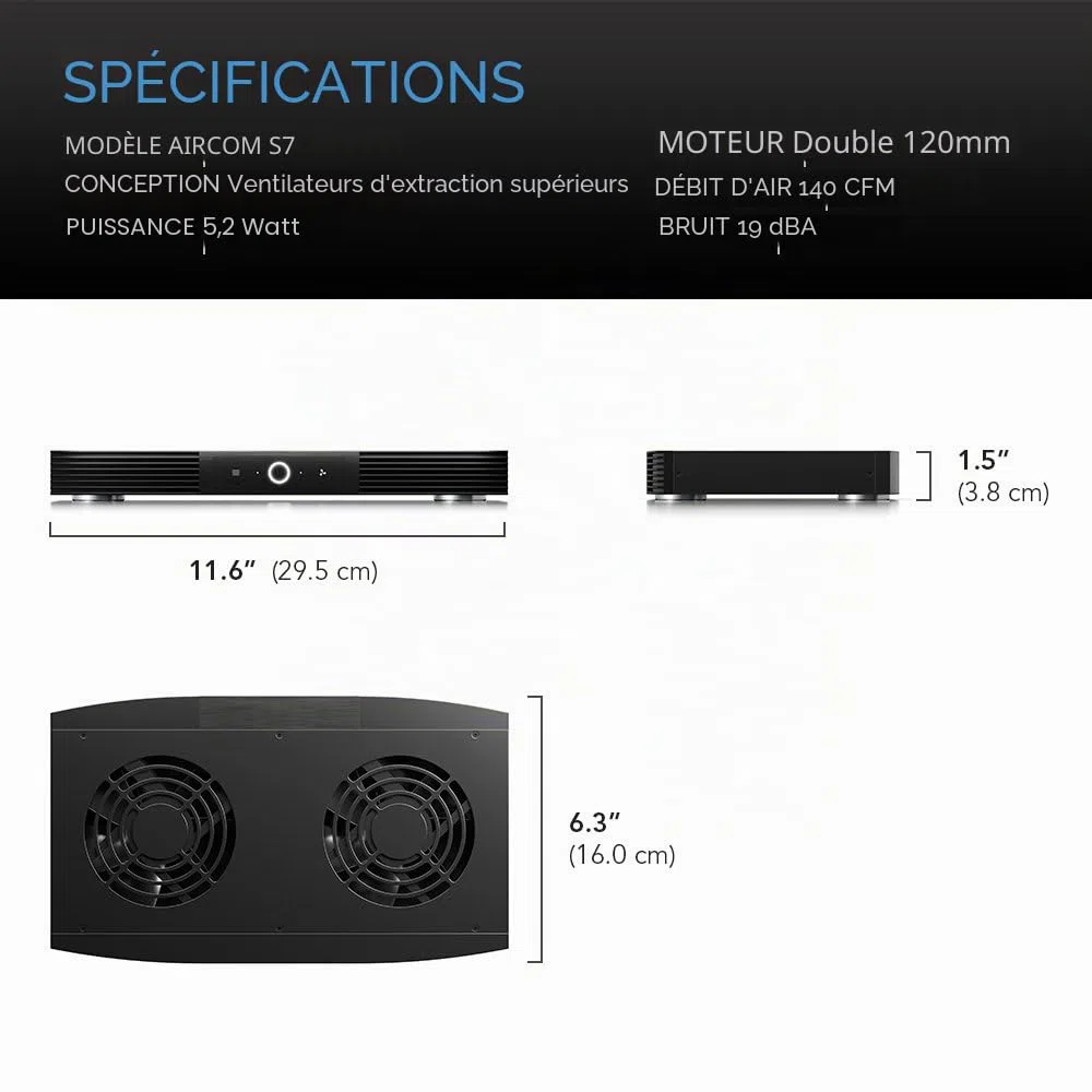 AC Infinity Aircom S7 Système de ventilateur de refroidissement silencieux 30 cm pour récepteur, amplificateur, DVR, composants de cabinet AV