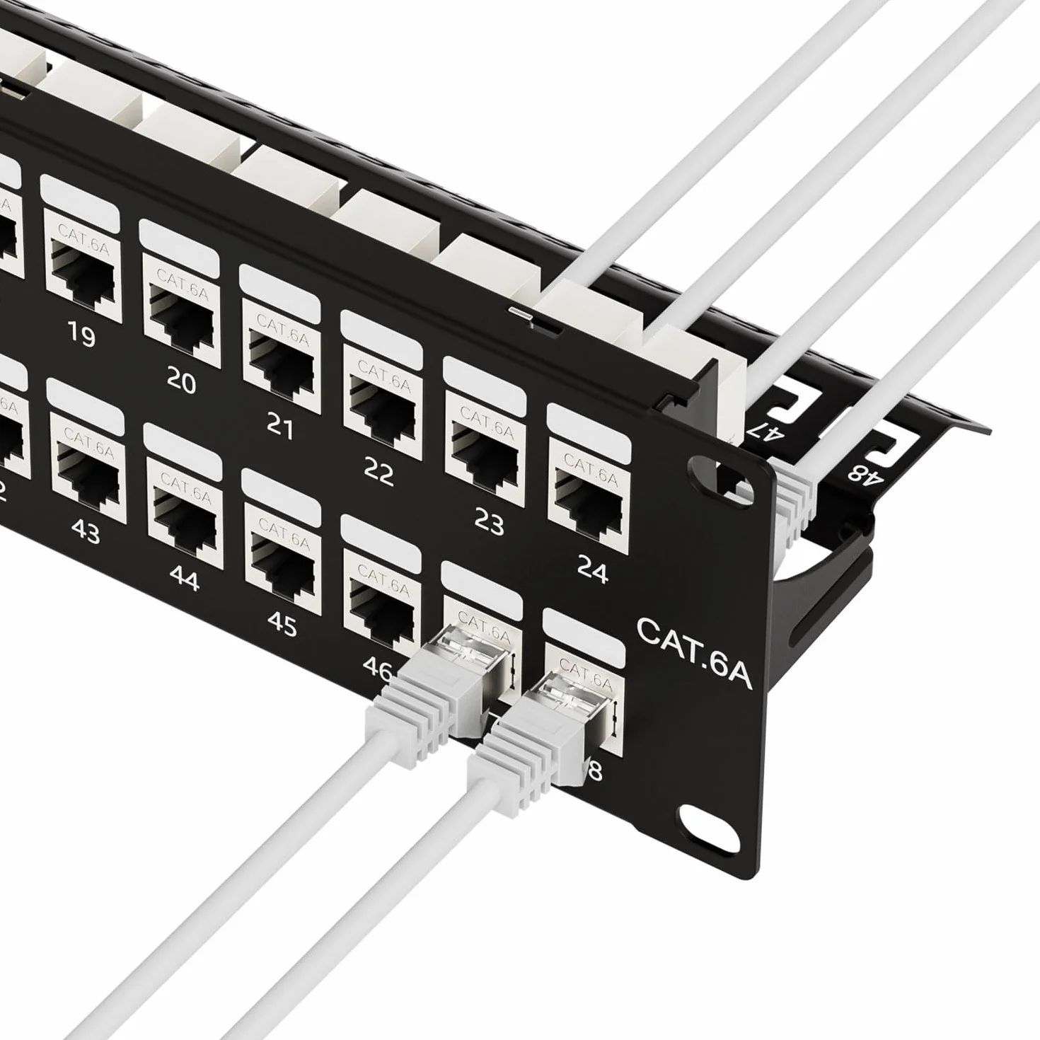 iwillink Panneau de brassage blindé Cat6a 48 ports avec coupleur RJ45 Keystone | STP Panneau de brassage 10 Gbit/s 48,3 cm 2U avec barre arrière, montage mural/rack, câblage Cat5, Cat5e, Cat6