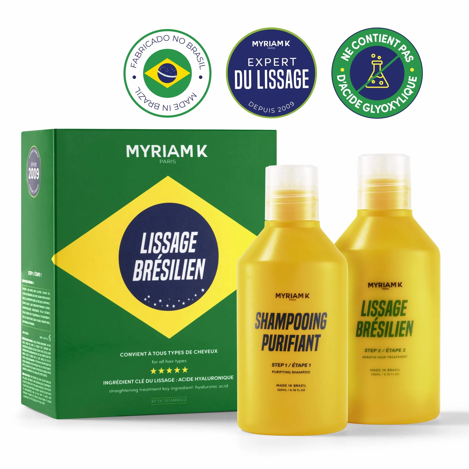 MYRIAM K PARIS Kit de Lissage Brésilien 2x200ml Soin Lissant à la Kératine Anti-Frisottis Brillance Intense