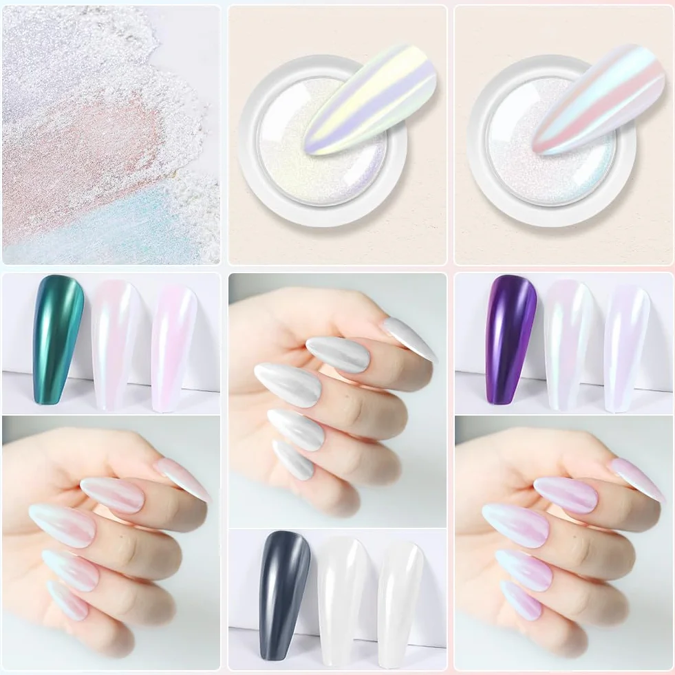 Poudre Chrome Ongle Nacrée 2Pcs Effet Perle Glitzerpuder Paillettes Aurora Transparente