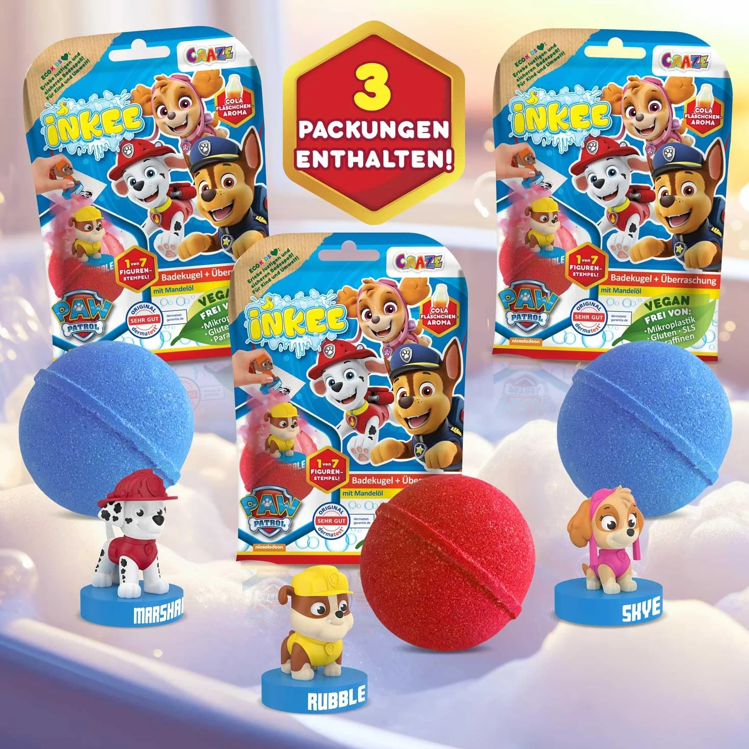 CRAZE INKEE PAT PATROUILLE Bombes de bain enfant 3x Boules de bain avec jouet Cola