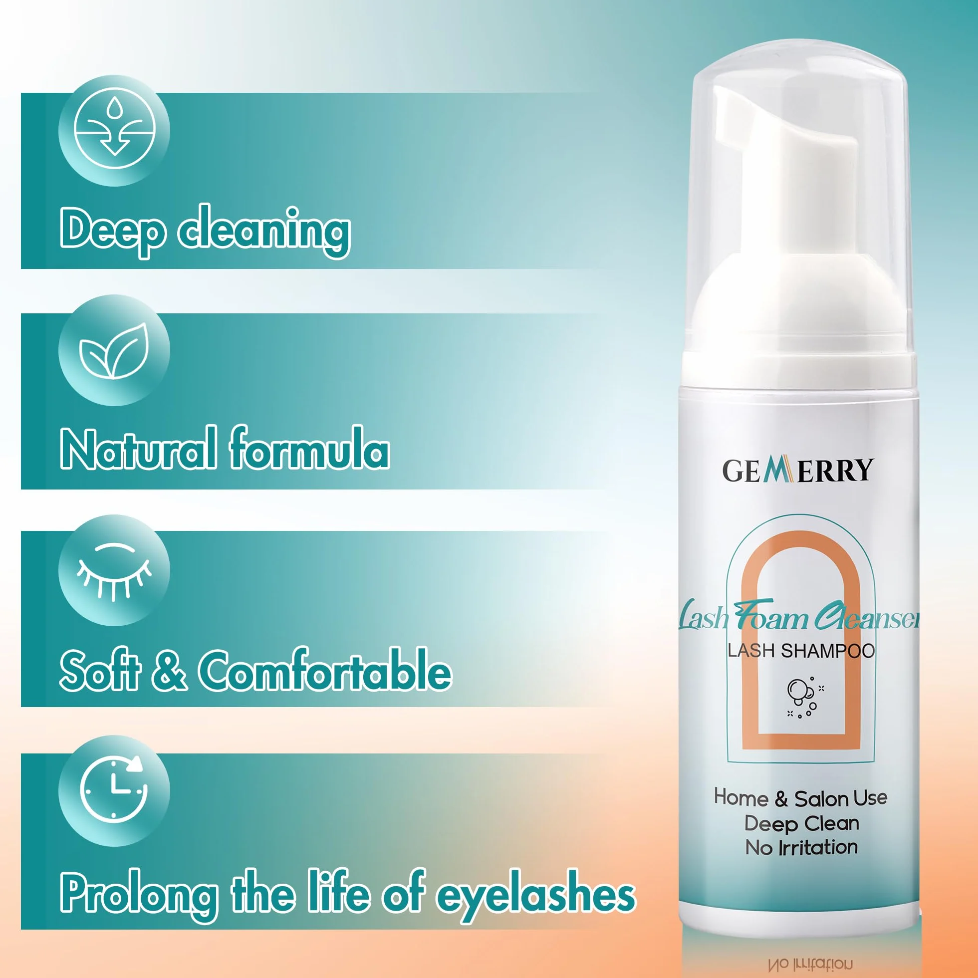 GEMERRY 60 ml Shampoing Cils Extension Nettoyant avec Brosse de Nettoyage