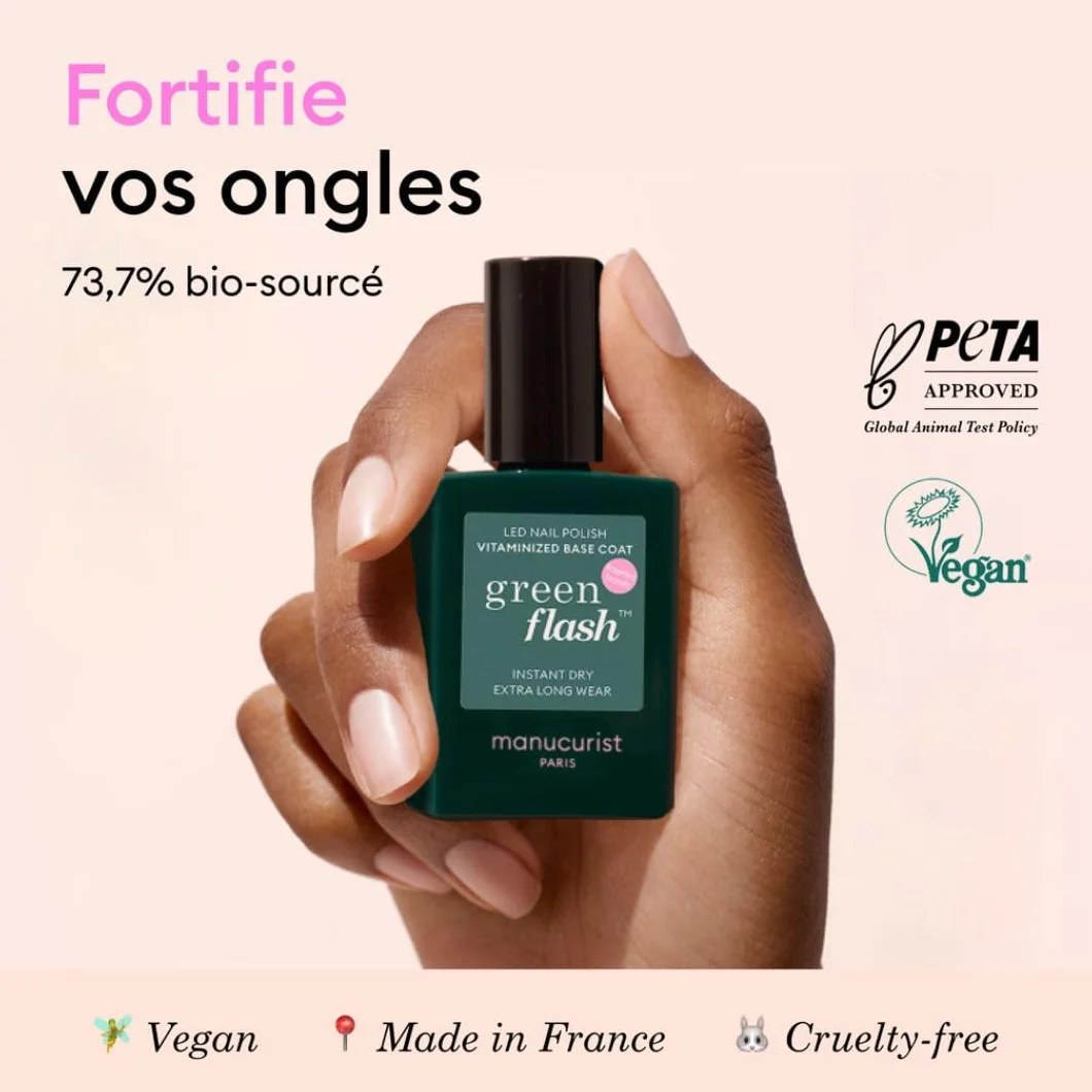 Manucurist Base Coat Vitaminée Green Flash™ - Base Coat Vernis Semi Permanent Gel Ongle 15 ml 12-Free Fabriqué en France