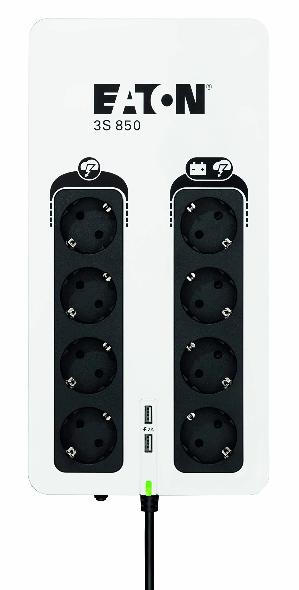 Eaton Onduleur Parafoudre 3S 850 DIN 850VA UPS Alimentation Sans Interruption USB Noir&Blanc