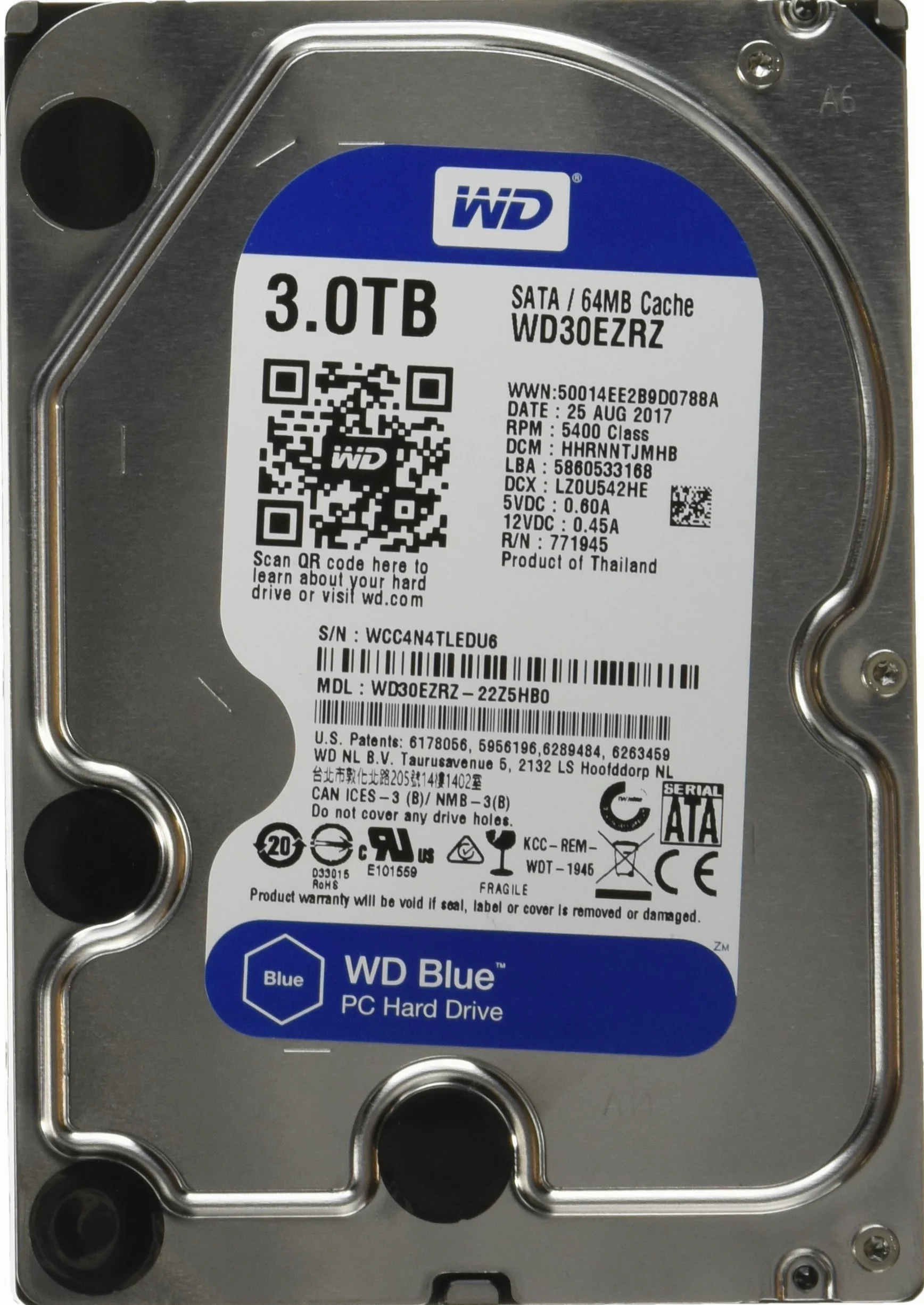 HDD 3,5 WD Blue Hard Drive SATA 6Gb/s 3To WD30EZRZ