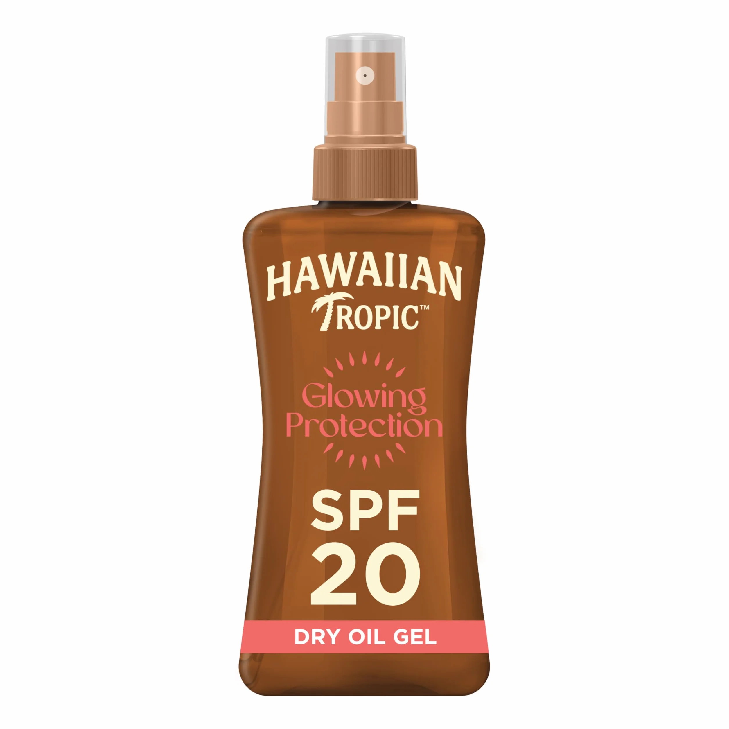 Hawaiian Tropic Glowing Protection Huile Sèche Écran Solaire SPF 20 UVA UVB 200 ml Résistant à l'eau Végan