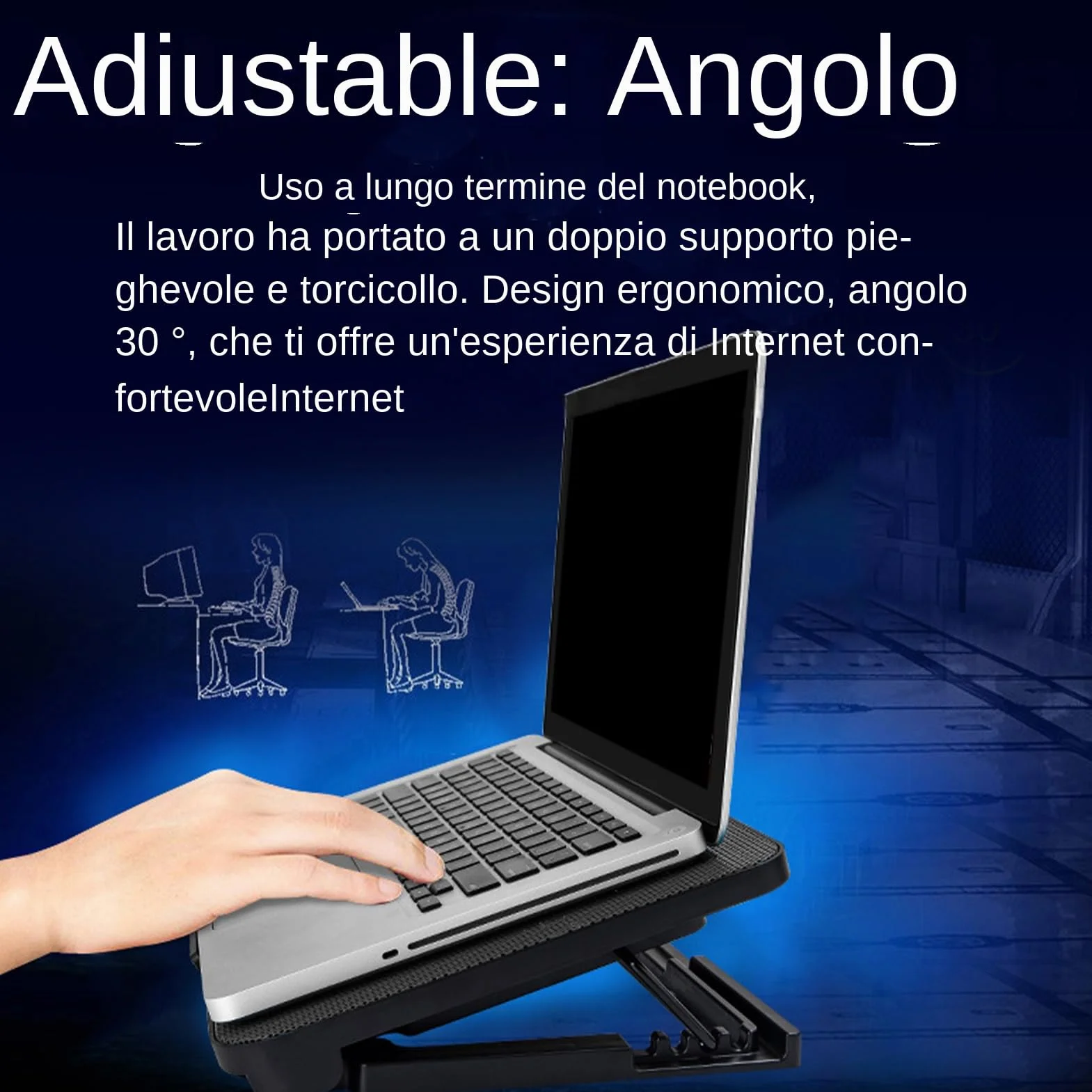 Stand Fan pour ordinateur portable 15,6 pouces Silent Cooling Pad