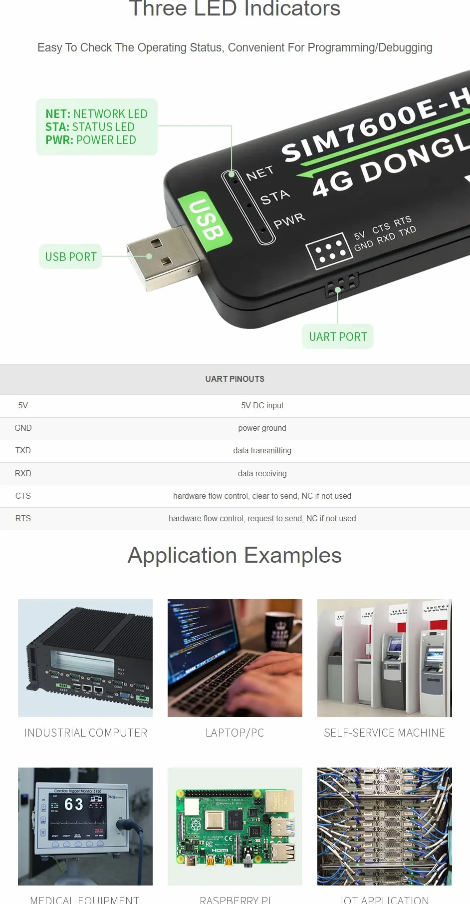 Waveshare SIM7600E-H 4G Dongle Antenna Industrial Grade GNSS Positioning Peripheral