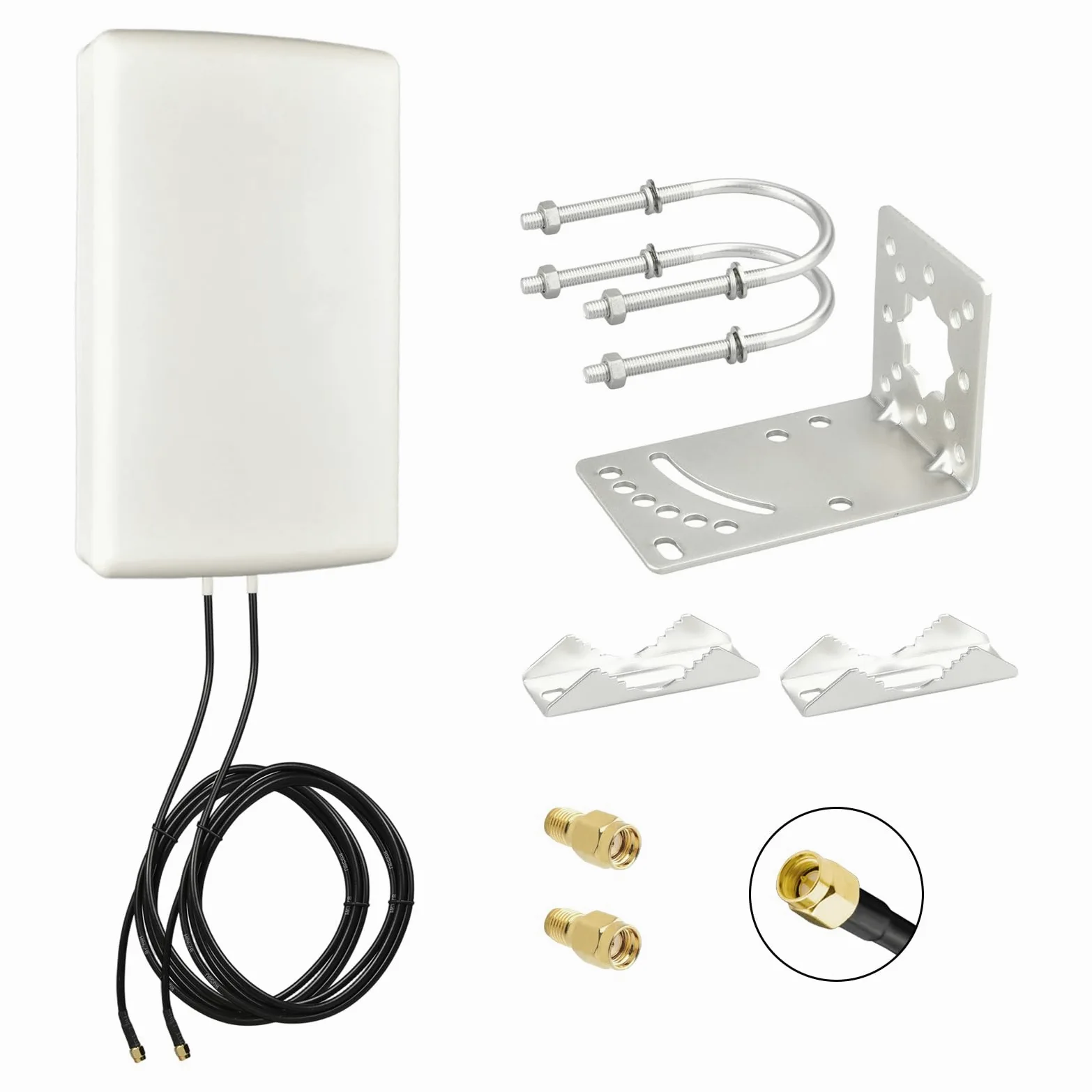 Antenne directionnelle 4G 5G 2 × 2 MIMO panneau antenne extérieure 10dBi gain élevé 700-3800MHz large bande LTE antenne SMA mâle double câble RG58 avec adaptateurs RP-SMA IP66 étanche pour