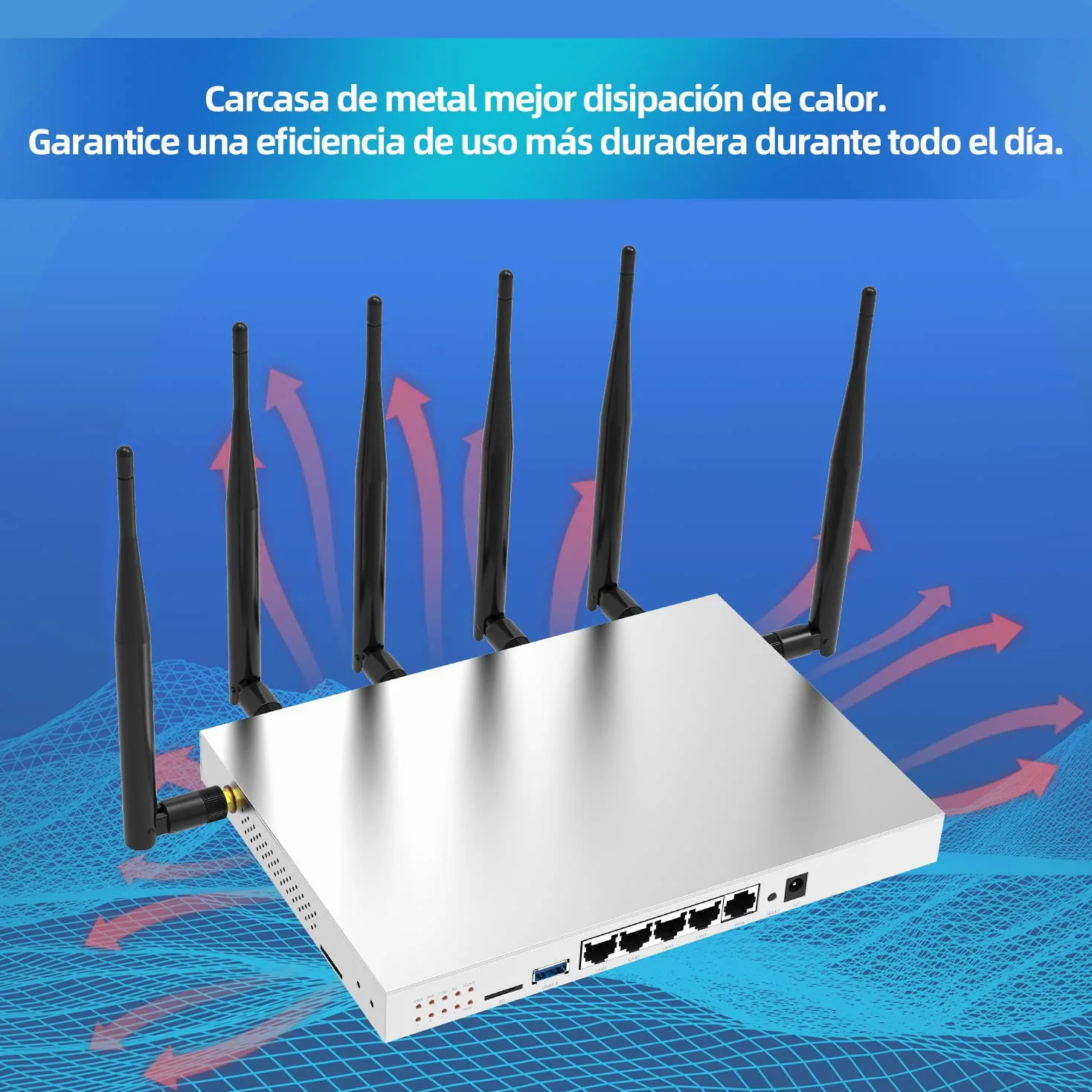 (WG3526) Routeur sans fil 4G LTE AC1200 Dual Band Cat 6 Gigabit WiFi 4G avec boîtier métallique industriel/antennes externes amovibles 6×5dBi /emplacement pour carte SIM, port USB 3.0