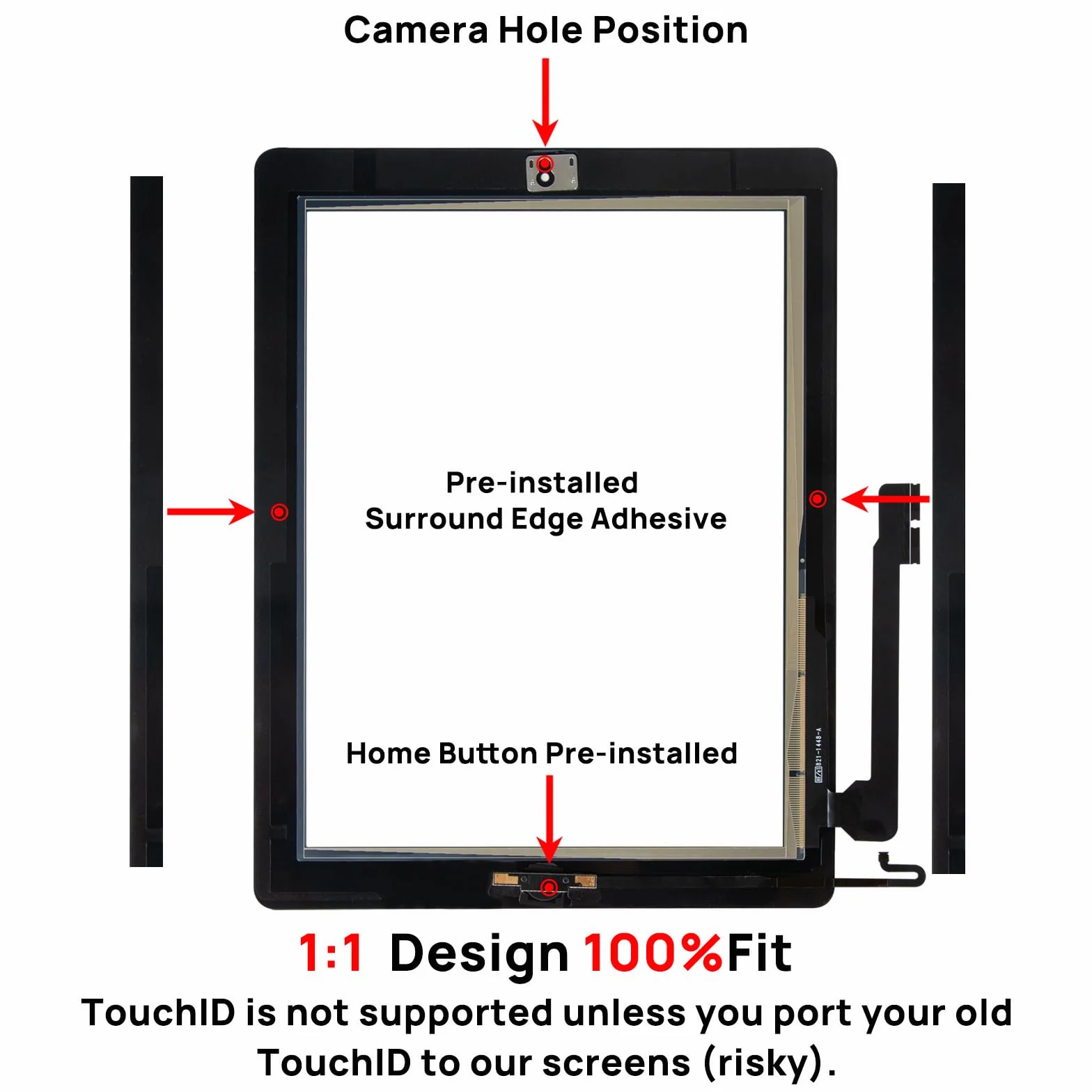 Écran tactile de rechange iPad 4 4ème génération avec bouton Home