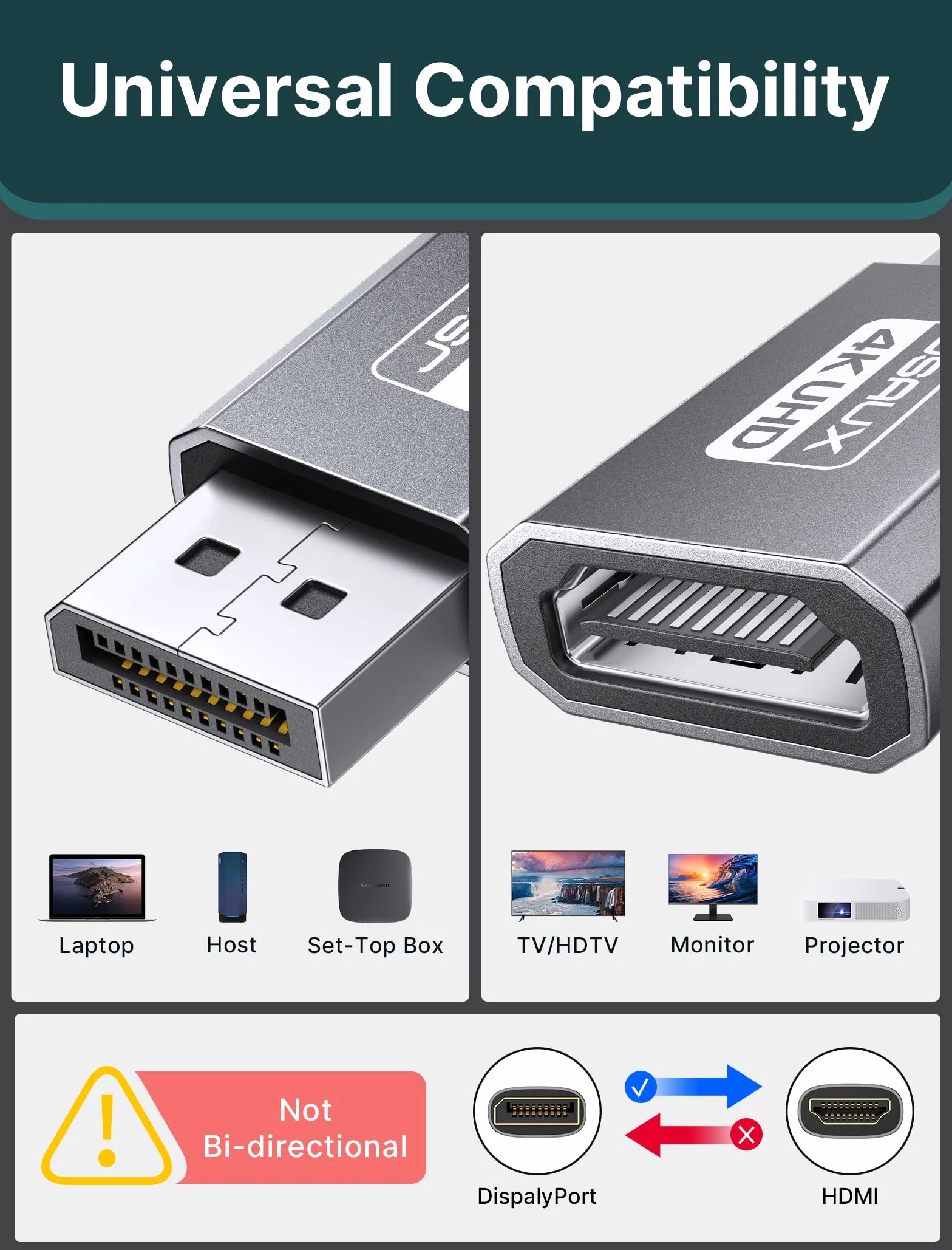 JSAUX Lot de 2 Adaptateurs DisplayPort vers HDMI 4K@30Hz, Convertisseur DP Mâle vers HDMI Femelle