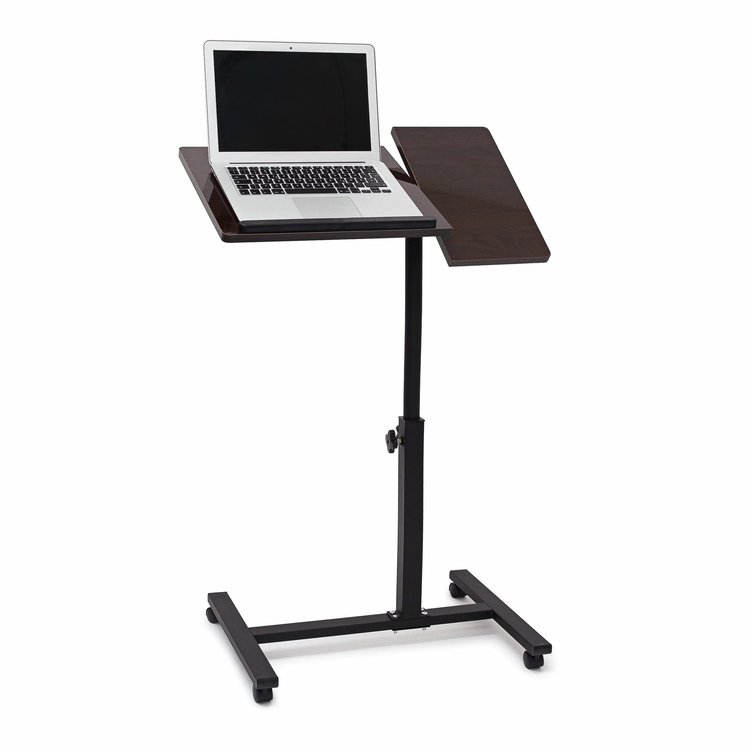 Relaxdays Table pour ordinateur portable hauteur réglable roulettes pliable 95 x 60 x 40,5 cm bois d'ébène noir
