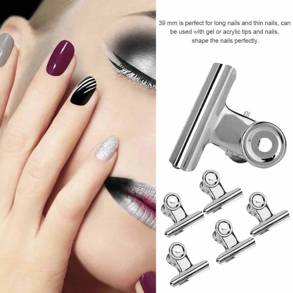 Pinces à Ongles en Acier Inoxydable Argent Courbe pour Extension d'Ongle Nail Art Clips 5 Pièces