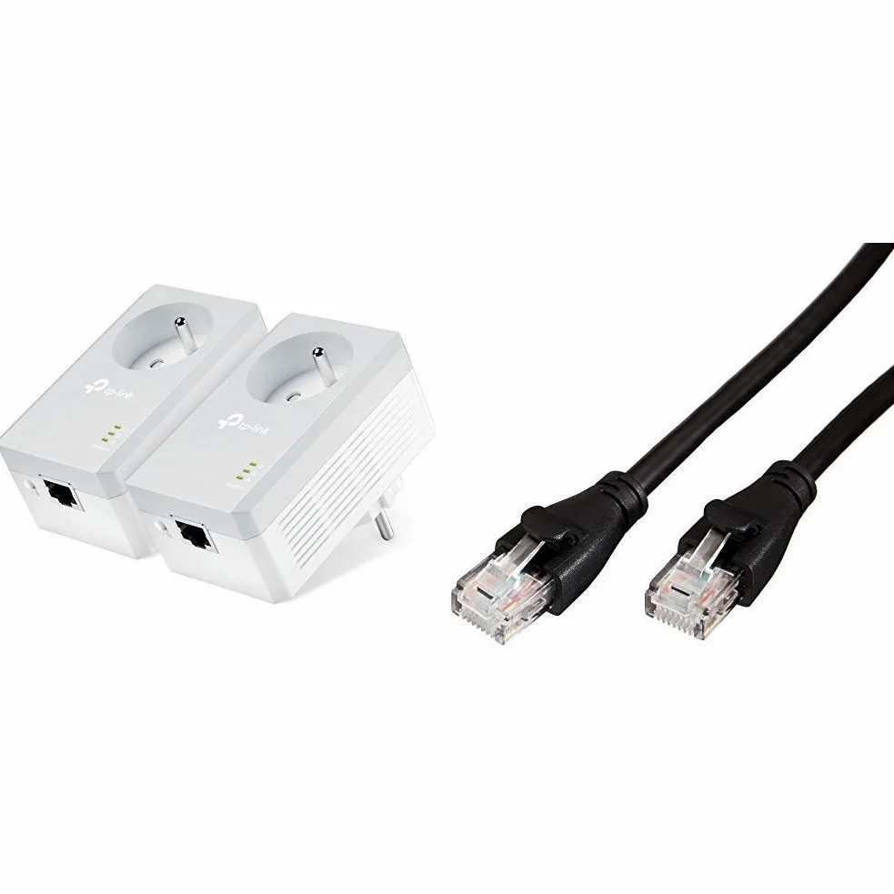 TP-Link TL-PA4015P KIT CPL 600 Mbps avec Prise Intégrée et Ports Ethernet, Kit de 2,& Amazon Basics Câble réseau Ethernet RJ45 catégorie 6 - 3 m