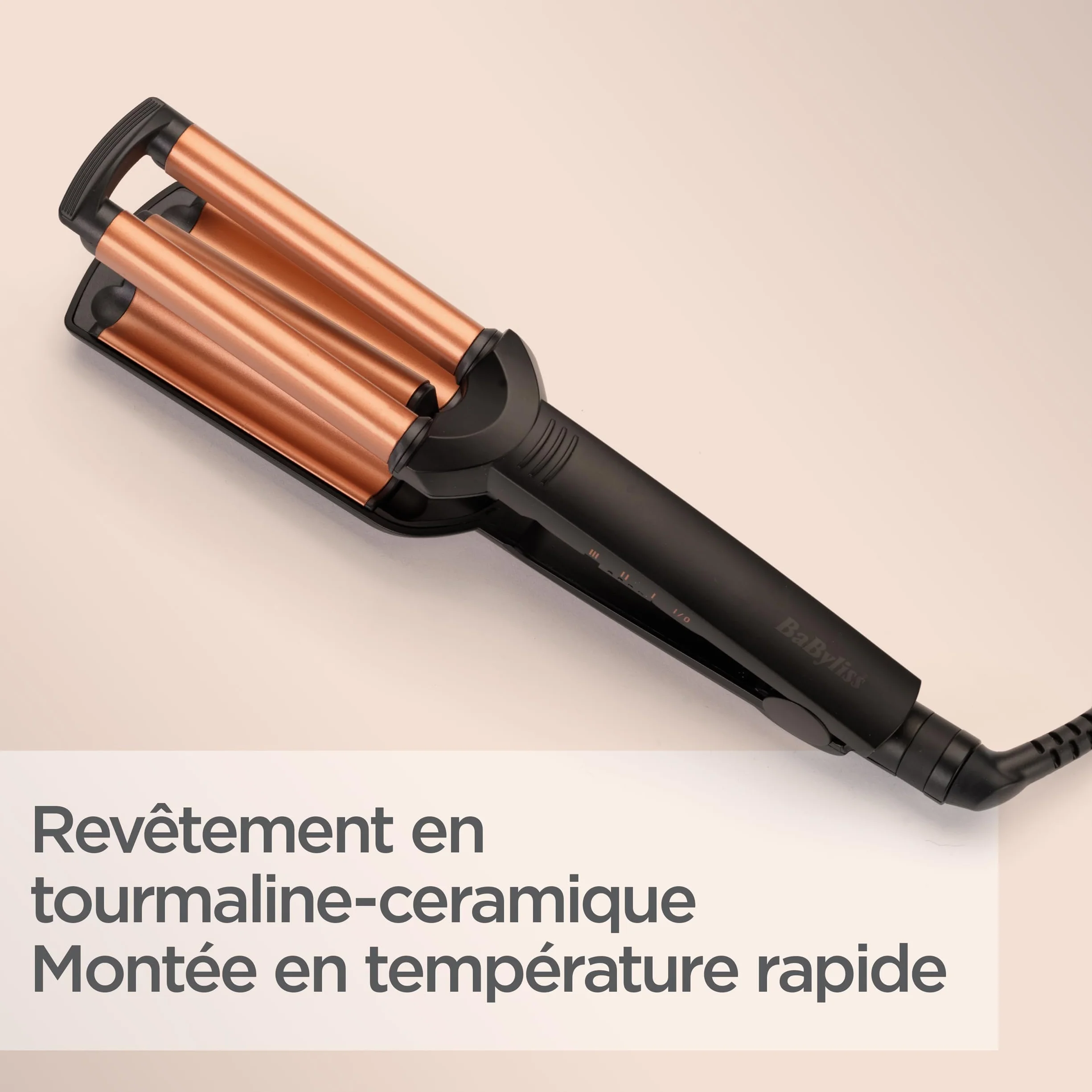 BaByliss Deep Waves W2447E Cylindre céramique 3 températures 160-200°C Ondulations sans frisottis Noir Doré