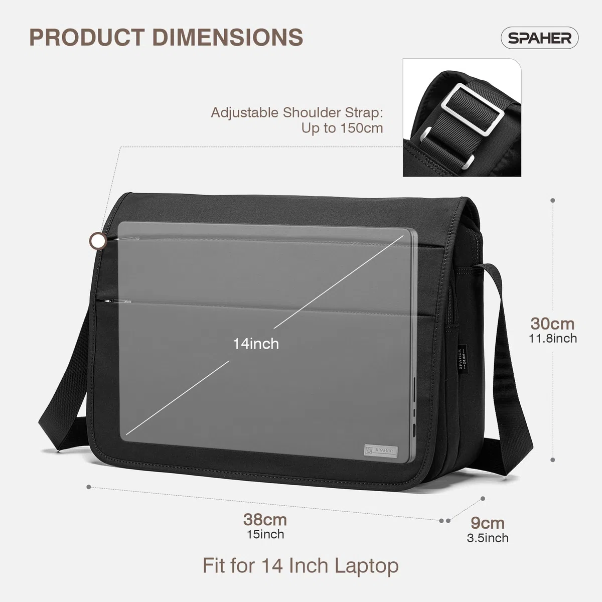 SPAHER Grand 14 Pouces Porte-Documents pour Ordinateur Portable Sac à Bandoulière pour Hommes Travail Messager Bureau d'affaires Sac à Bandoulière étanche Cadeau de Voyage pour Ordinateur Portable
