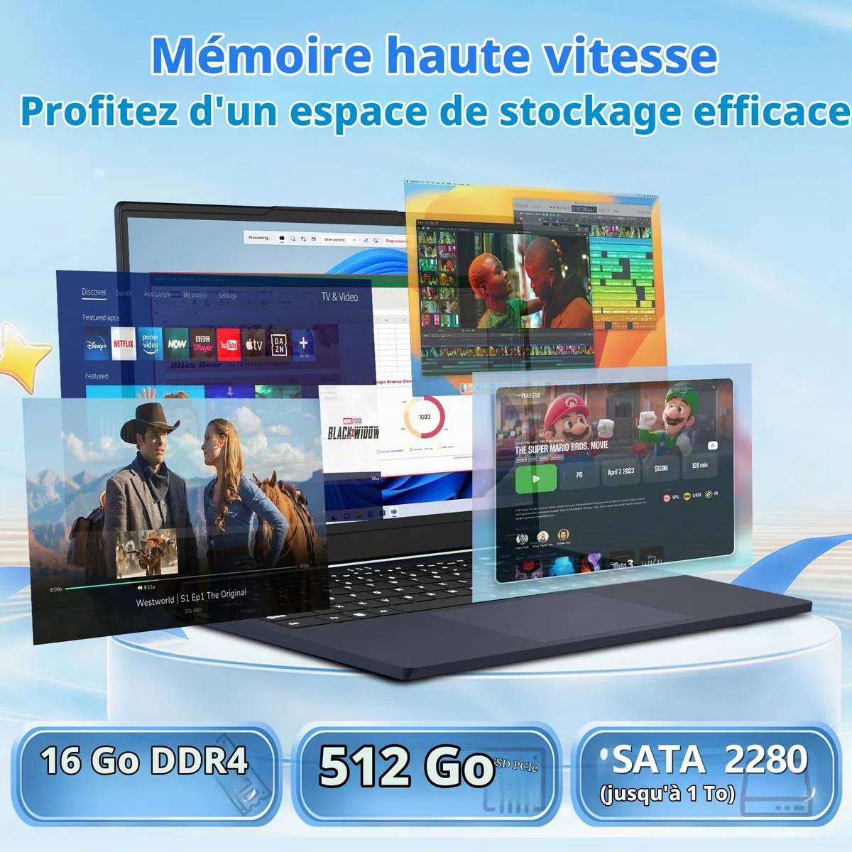 15,6" PC Portable 2-en-1, Core 8100Y, 16Go RAM 512Go SSD
