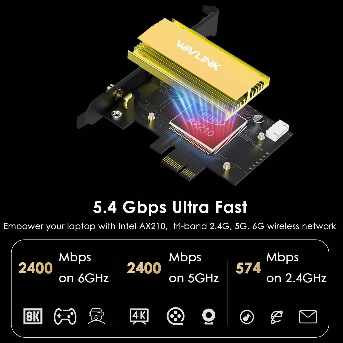 WAVLINK Carte réseau PCIE WiFi 6E AXE5400 avec Bluetooth 5.3