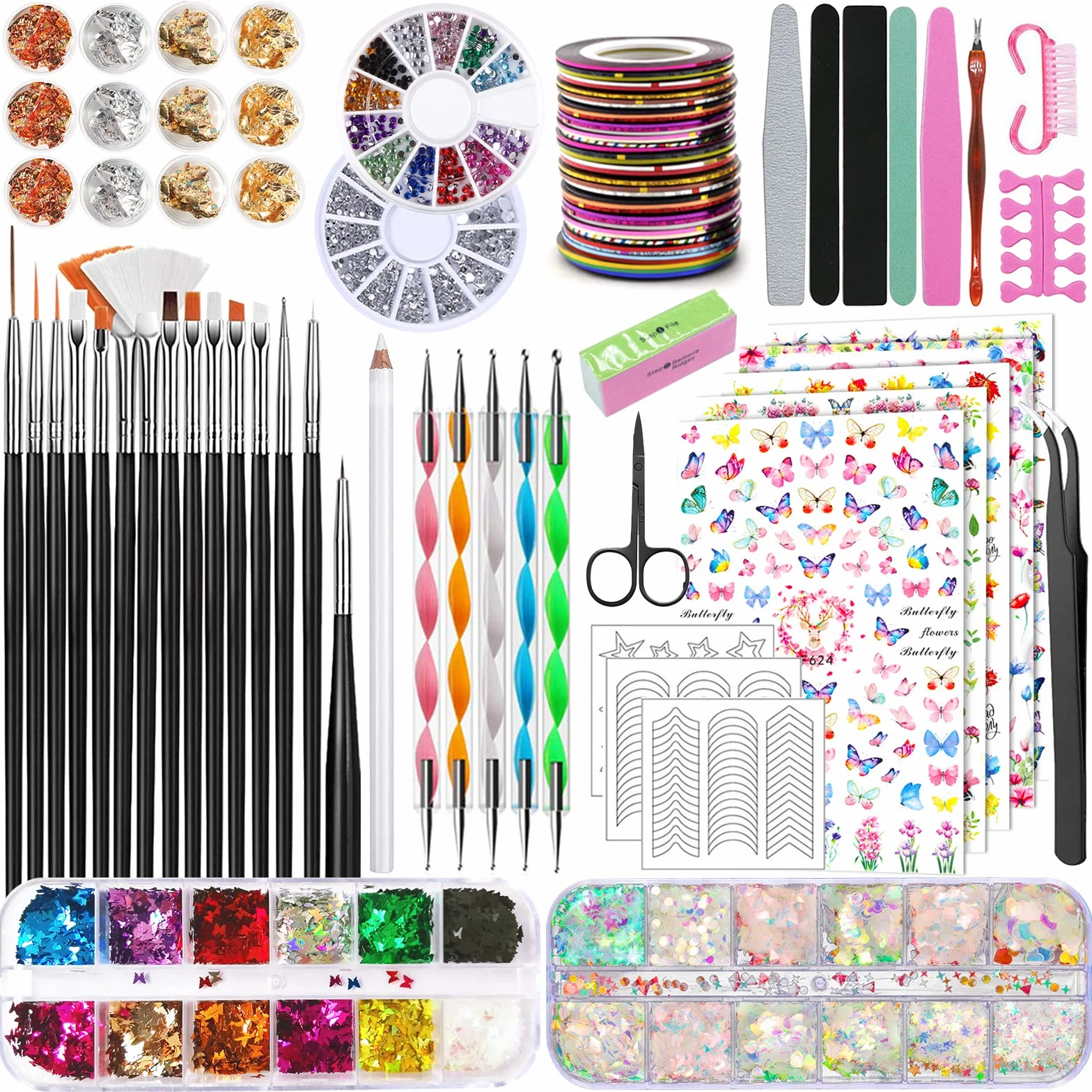Kit de Nail Art 23 Pièces Pinceau Dotting Striping Tape Accessoires Professionnel