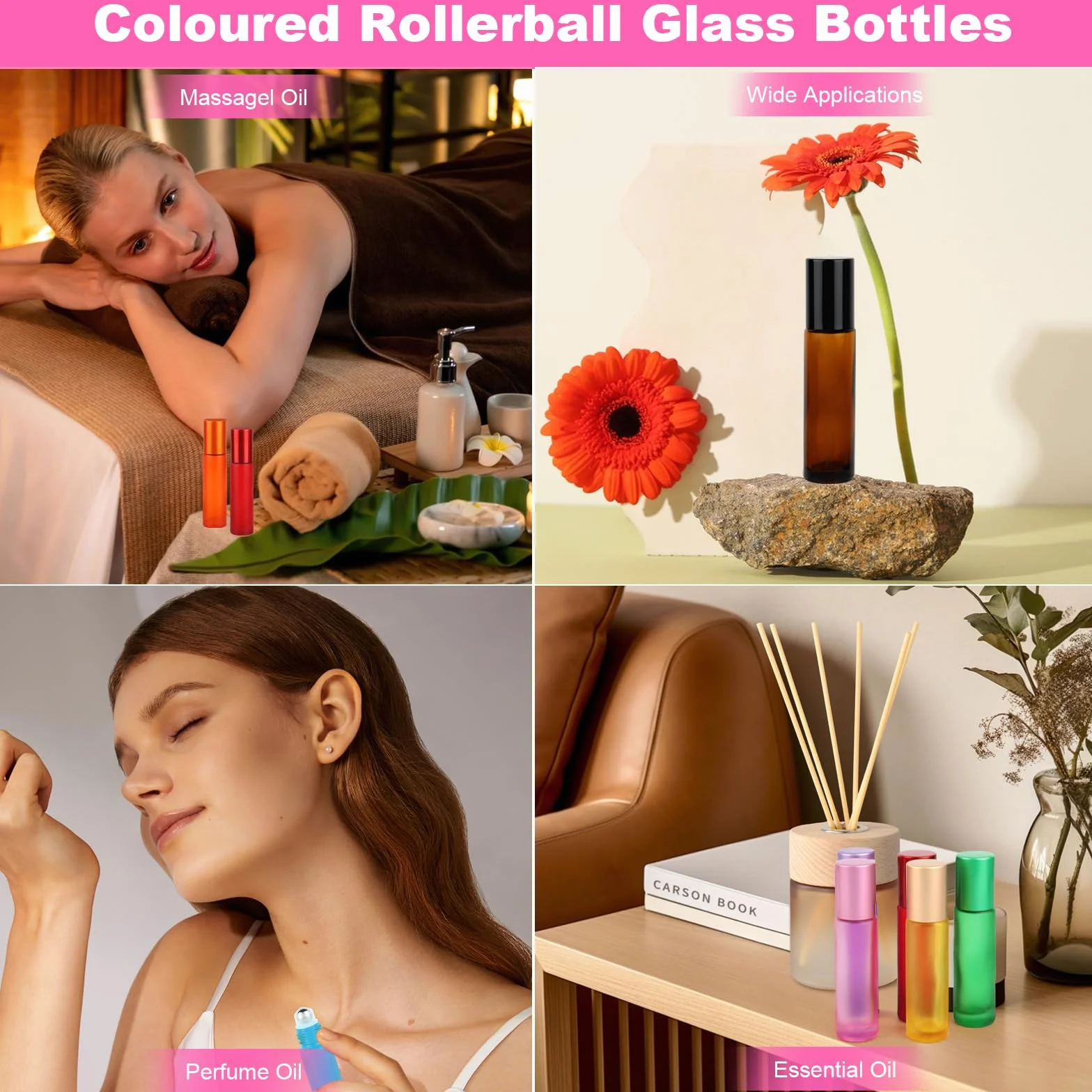 Flacon Roll On En Verre 10 Ml Huiles Essentielles Vide Bille Acier Inoxydable Rechargeable Aromathérapie