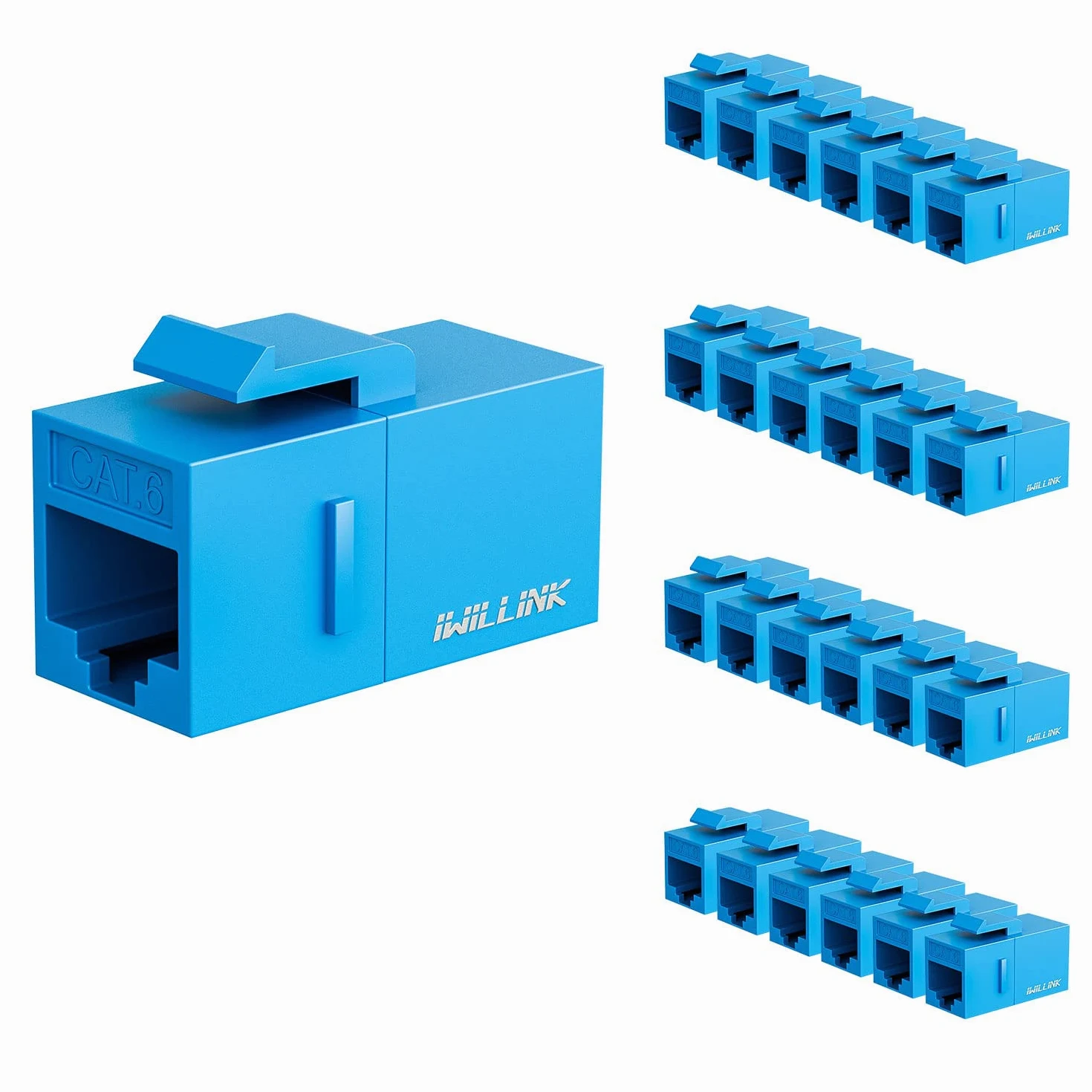iwillink Lot de 25 coupleurs Keystone RJ45 Cat6 femelle vers femelle Cat6, coupleur Keystone UTP, prise Keystone, coupleur Ethernet, bleu