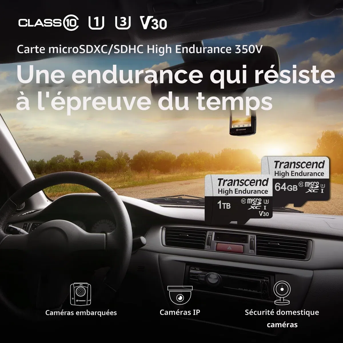 Transcend TS512GUSD350V Carte mémoire Micro SD U3 Full HD jusqu'à 100 Mo/s, pour Appareil Photo et Drones 512 Go 350 V
