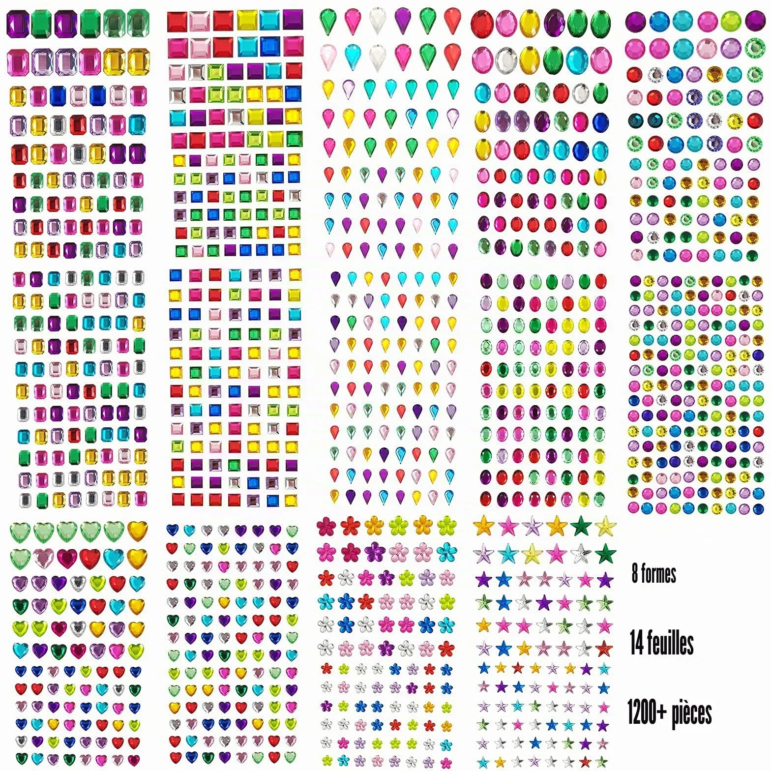 Autocollants Gem Strass Autocollants Auto-Adhésif Bling Bijoux Scintillantes Pierres Précieuses Pour DIY Artisanat Nail Body Maquillage Festival 1200 PCS