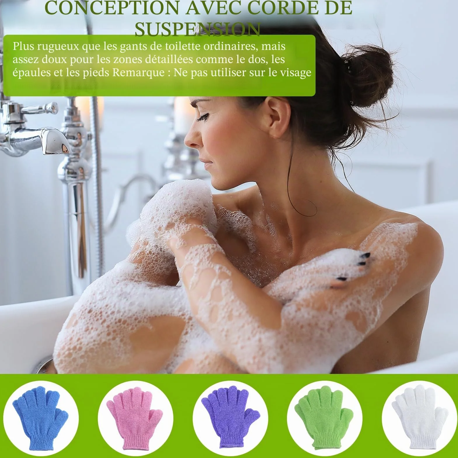 Lot de 10 Gants Exfoliants Couleur Bonbon Corps et Visage - Gants Exfoliants pour Femme Douche Spa Massage