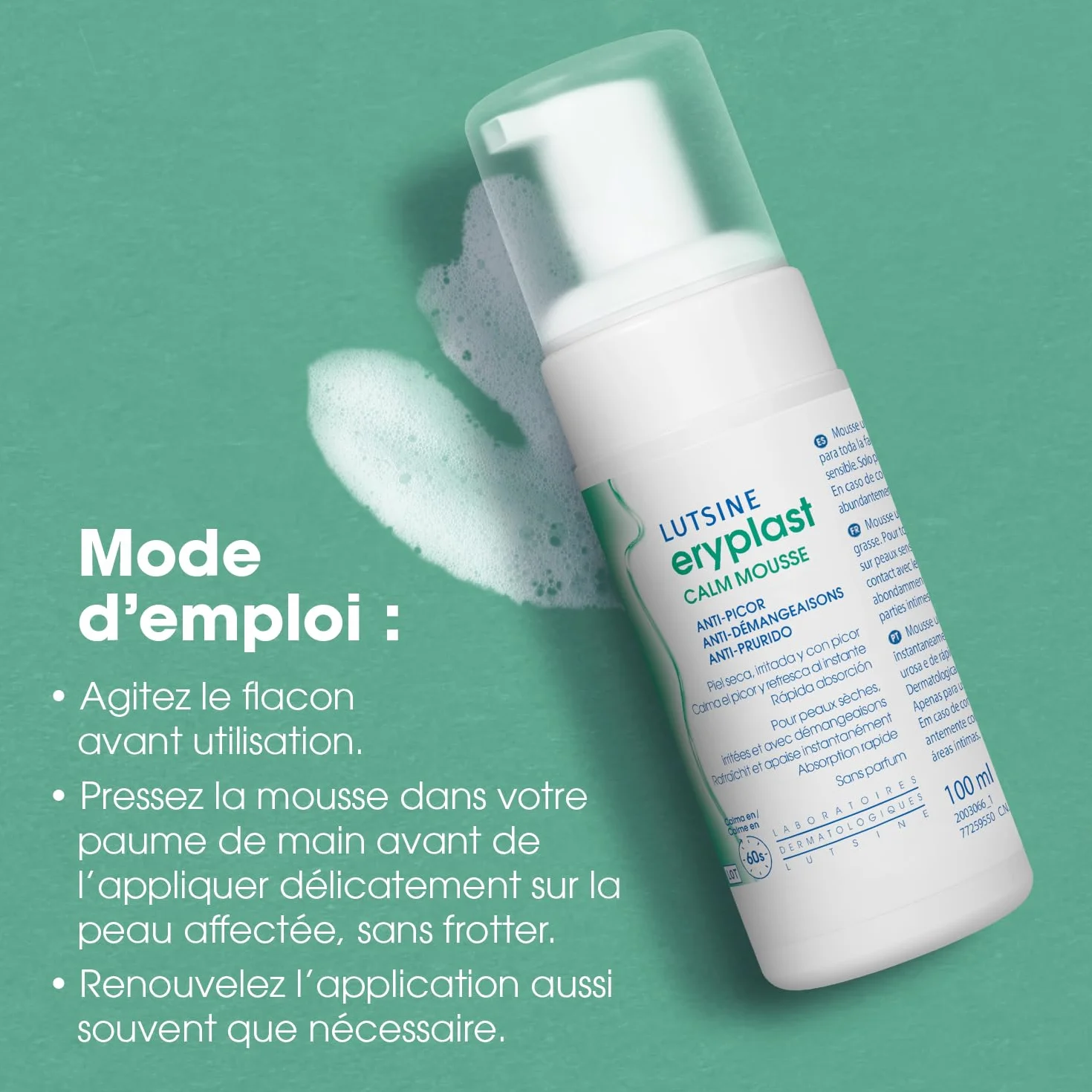 Eryplast CALM Mousse anti-démangeaisons 100ml apaise peaux sensibles irritées