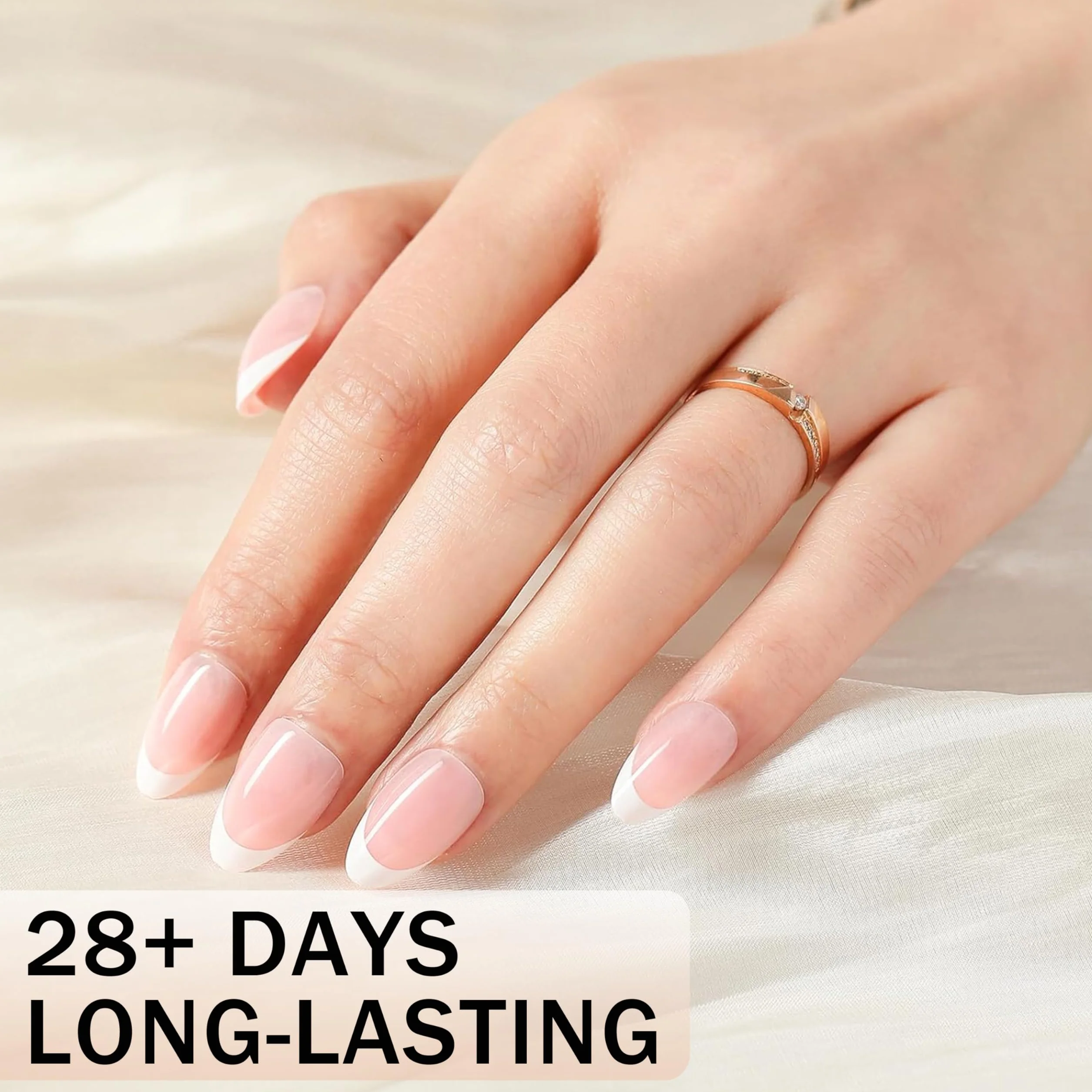 Lot de 240 faux ongles courts à coller en forme d'amande française avec 2 stylos à huile à ongles gel doux naturel nail art