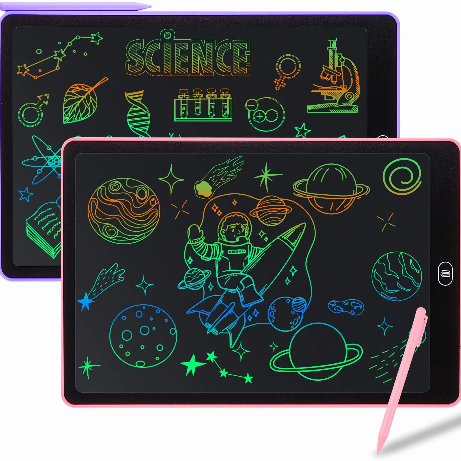 Tablette D'écriture LCD 16 Pouces avec Écran Coloré Effaçable, Rose + Violet