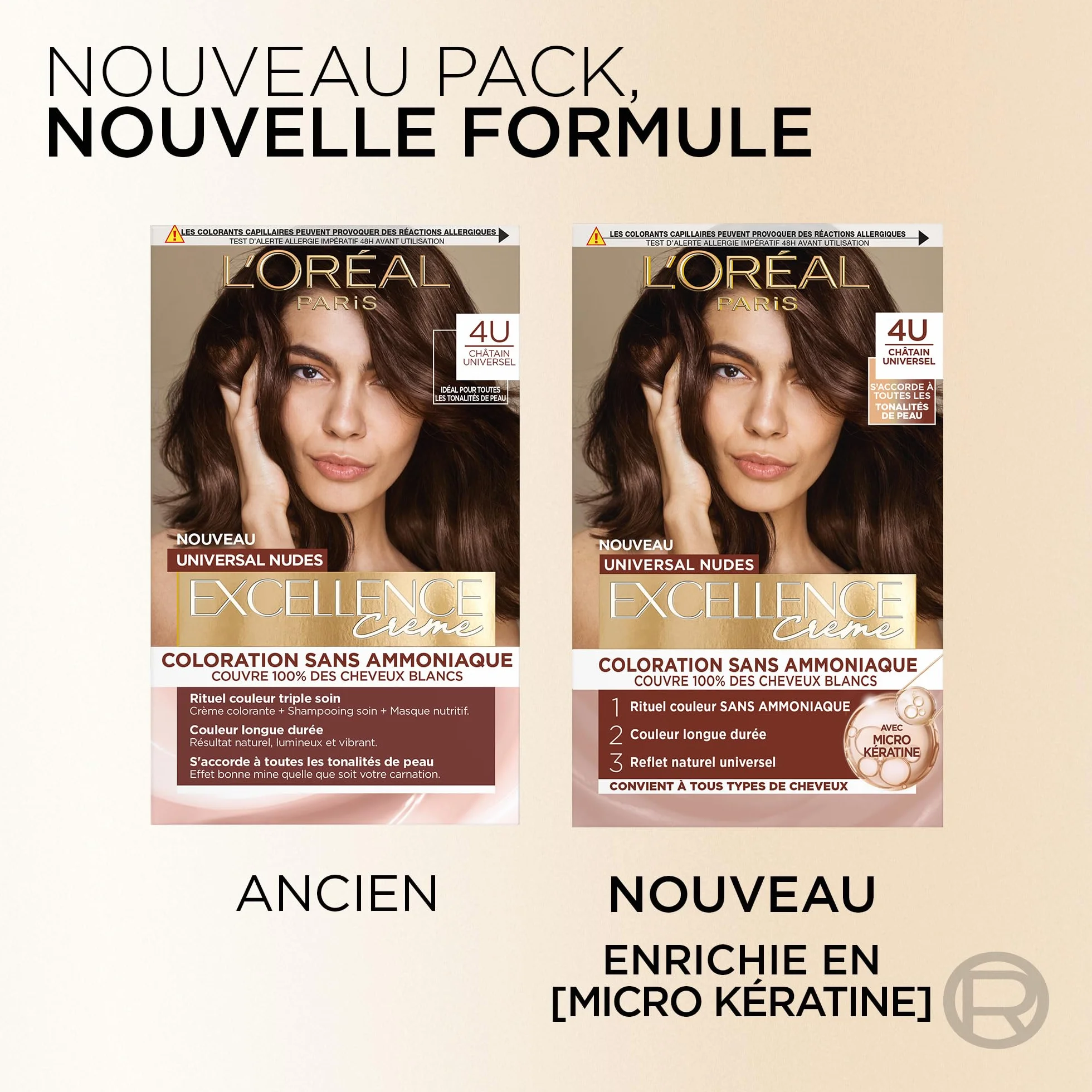 L’ORÉAL PARIS Excellence Crème Universal Nudes Coloration Cheveux Permanente Blond Très Clair Universel (9U) 100% Cheveux Blancs