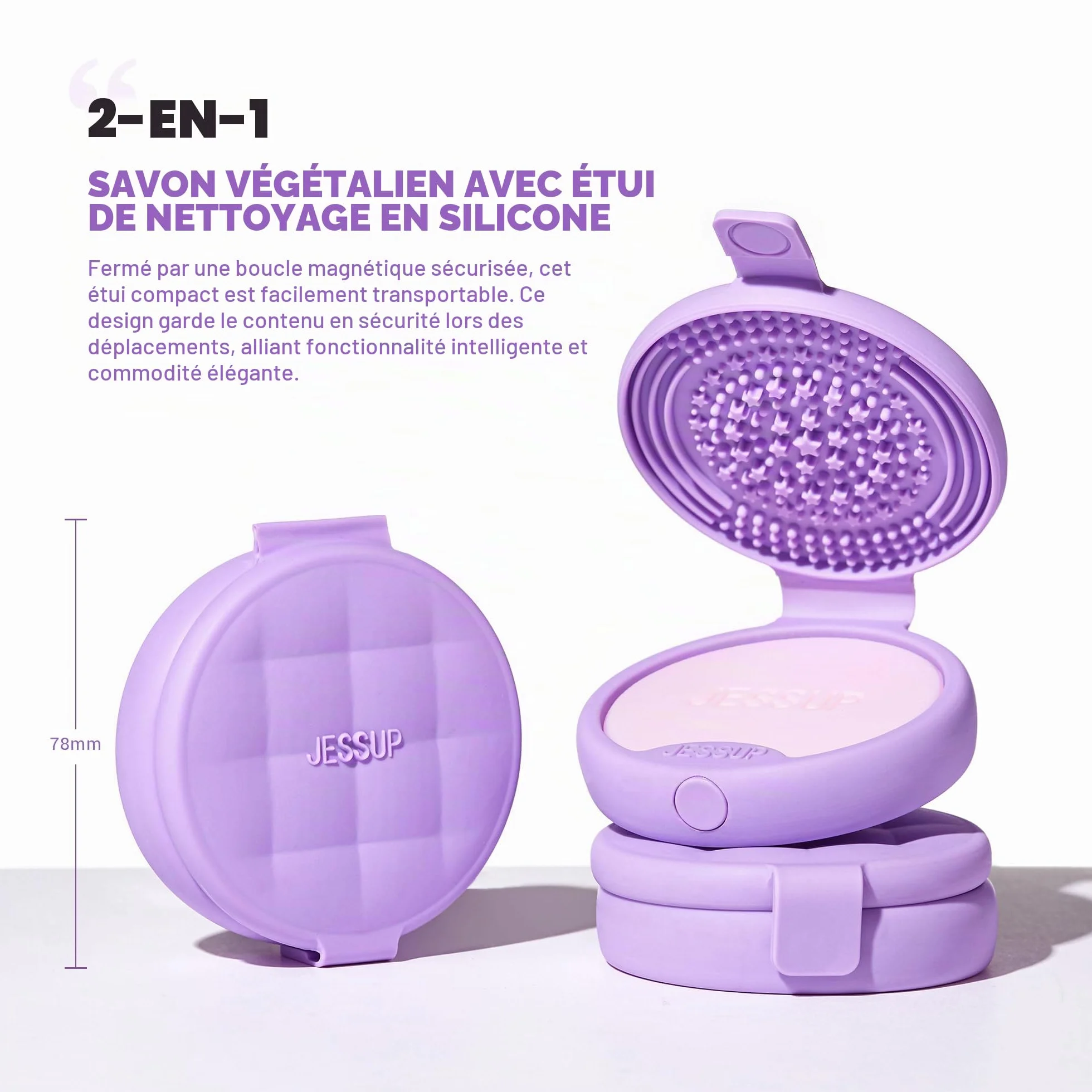Jessup Tapis Nettoyant Pinceaux Maquillage Silicone avec 2 Savons Solides Outil Nettoyage Portable