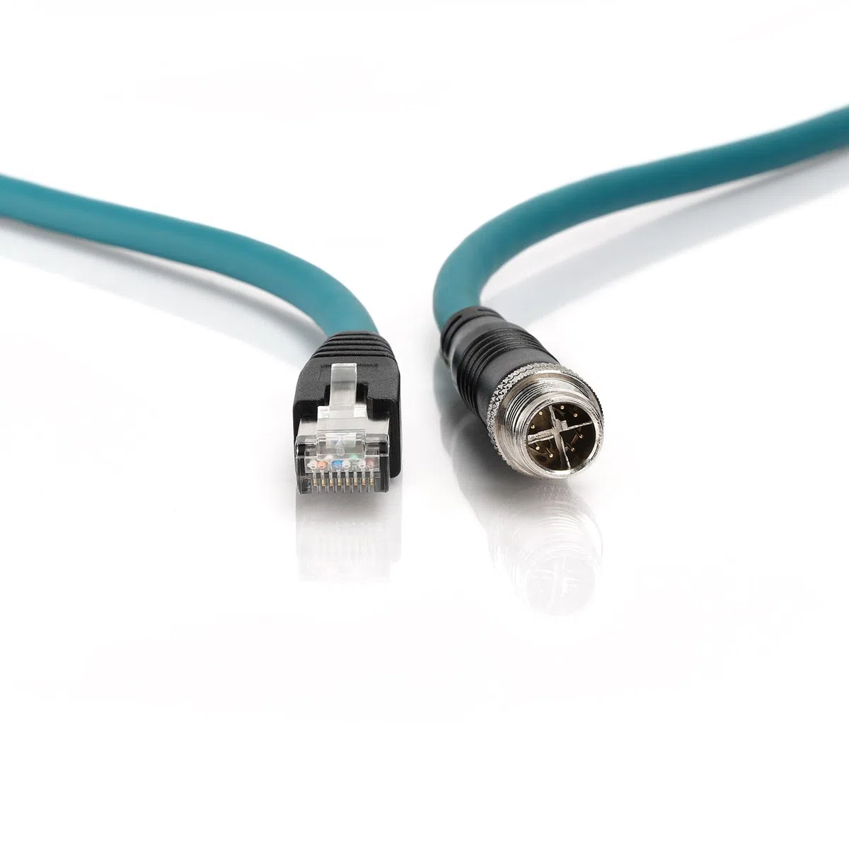 Câble blindé Ethernet M12 8 broches X-Code mâle vers RJ45 Cat7e pour caméra industrielle Cognex (code X droit, vert foncé, 50 m)