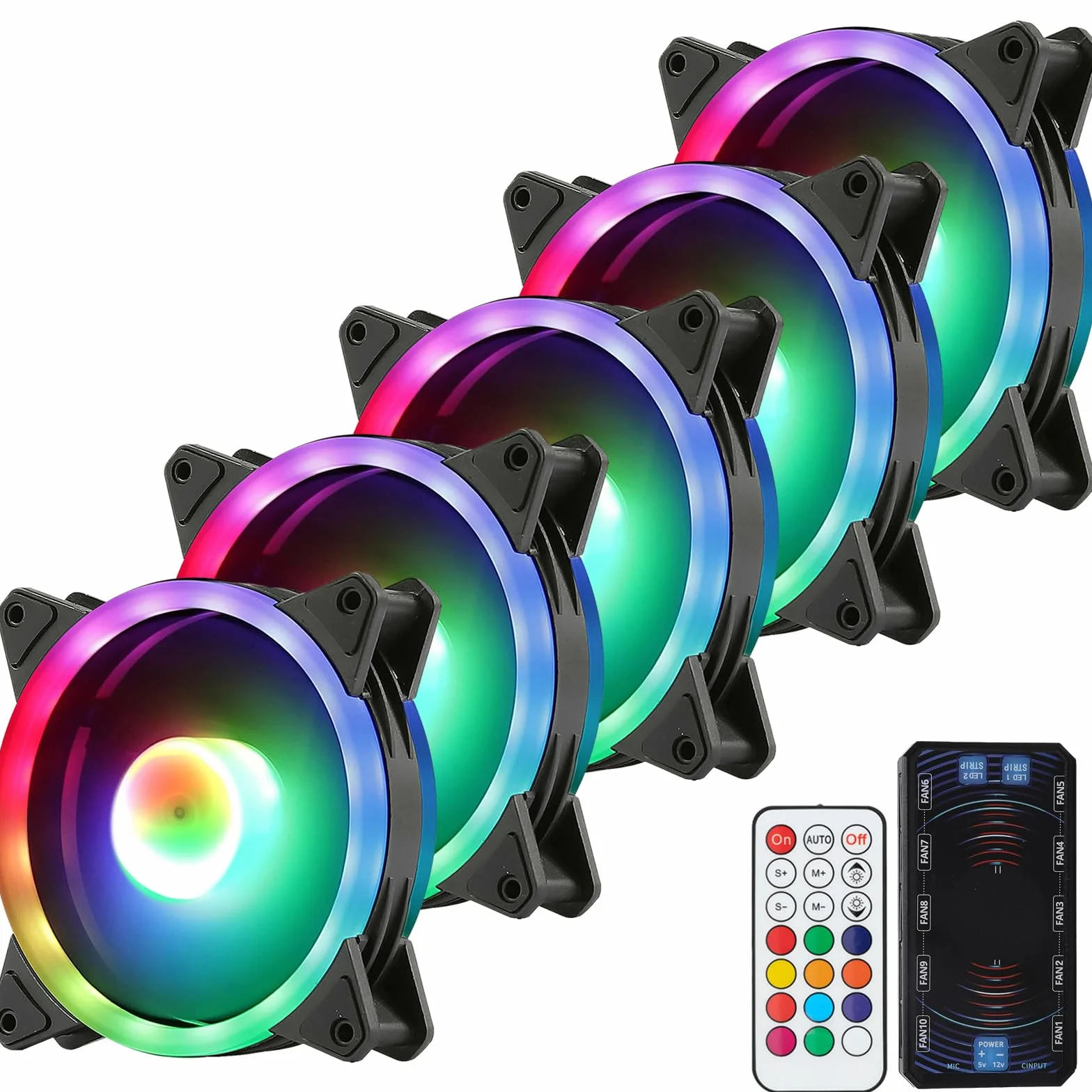 Ventilateur RVB 120 mm Lot de 5 avec Hub et Télécommande Infrarouge