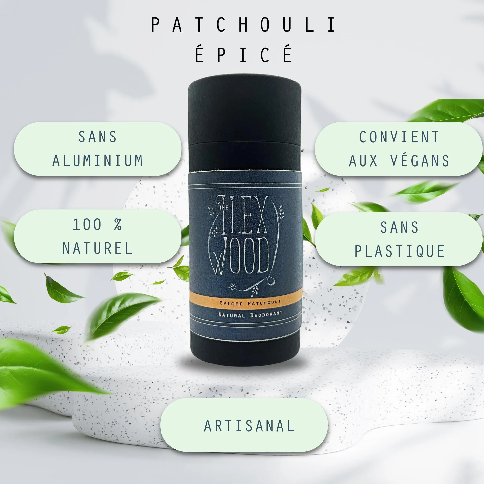 Déodorant naturel boisé au patchouli épicé 70 ml tube en carton écologique