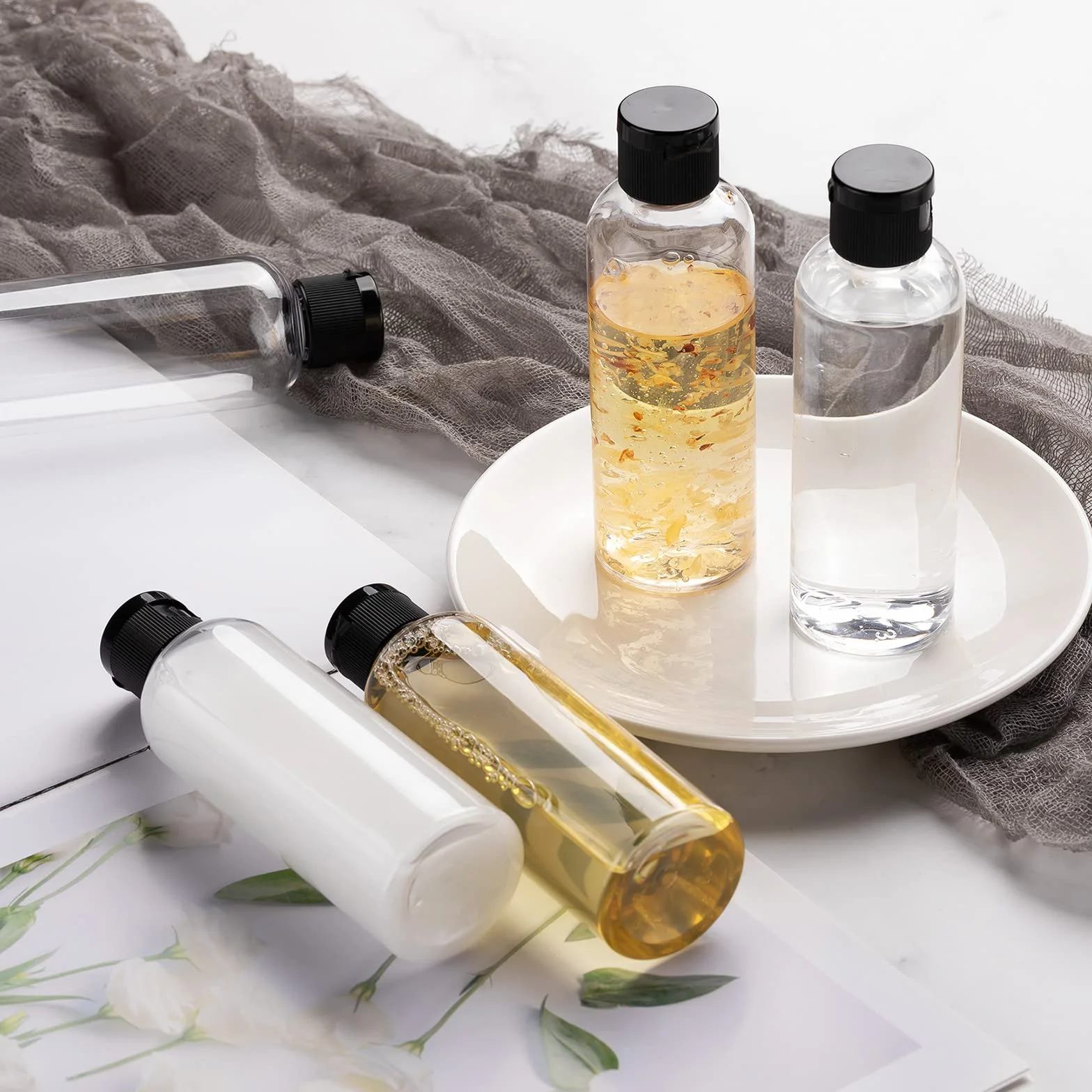 Flacon Vide 100ML avec Flip Cap Rechargeable Bouteille de Voyage Cosmétique Transparente 5 Pièces