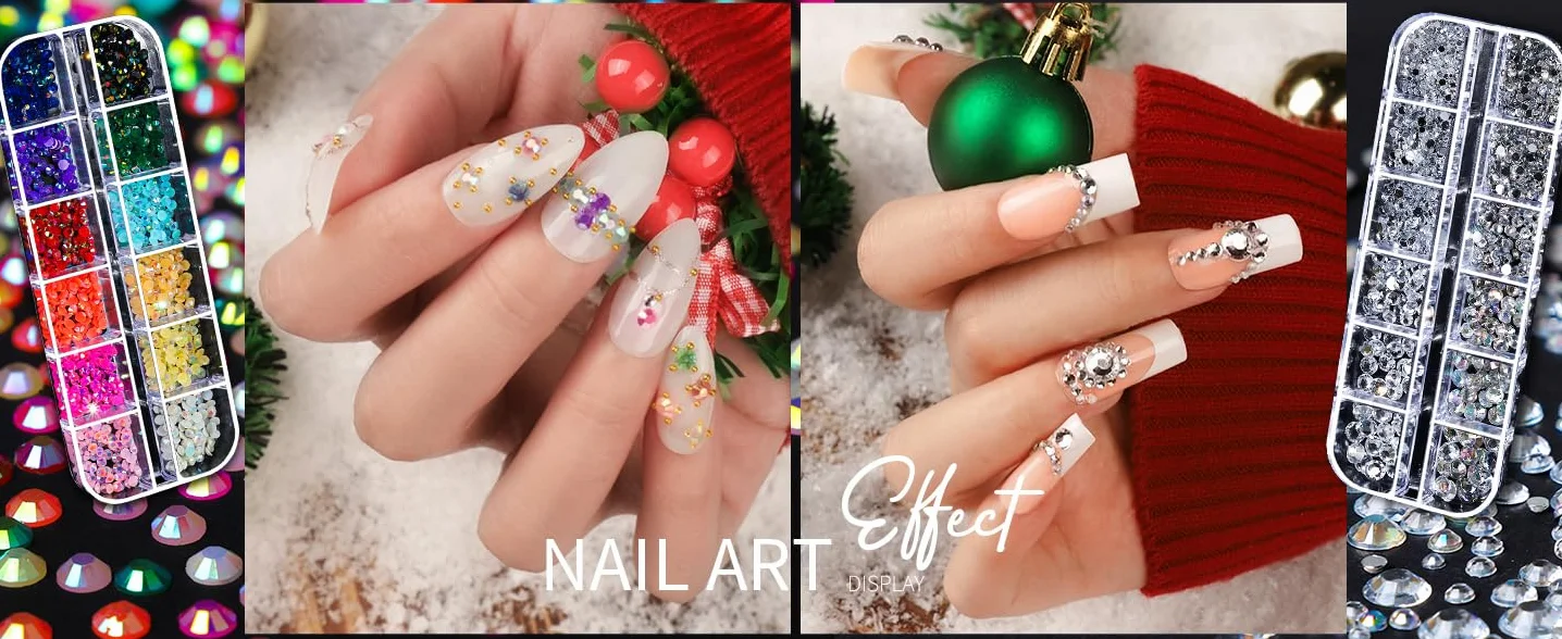 Lot de 6 boîtes de breloques pour ongles 3D - Or et argent - Étoile - Décoration d'ongles - Alliage